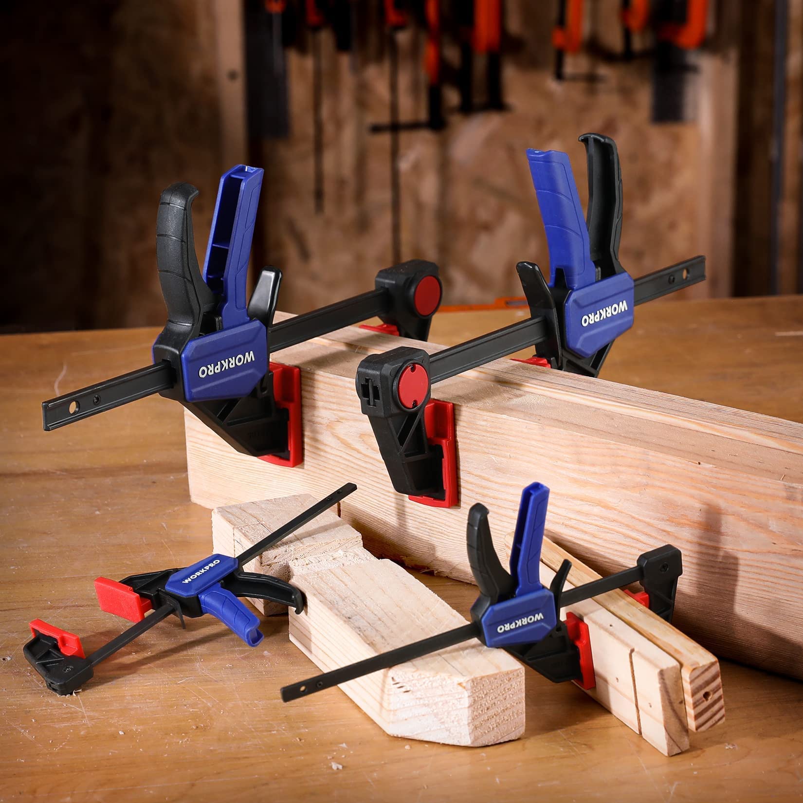 WORKPRO 10-Pack One-Handed Bar Clamps for Woodworking - Heavy Duty Clamp/Spreader Tool for DIY Projects, Cabinet Making, and Furniture Repair