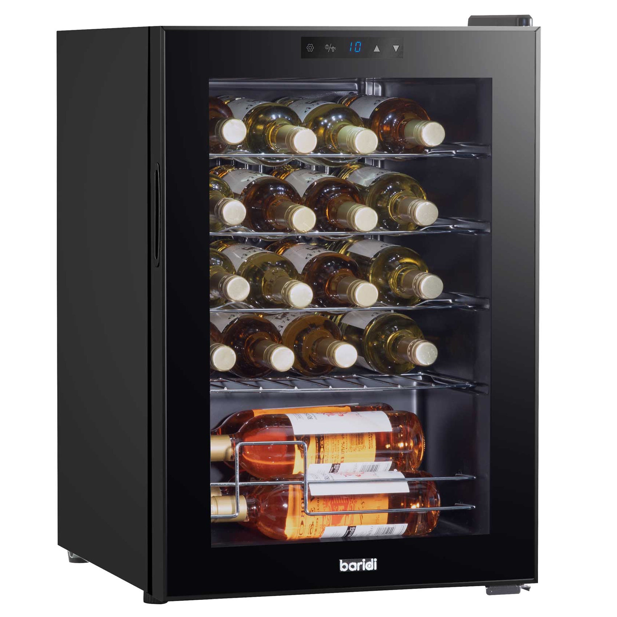 Baridi 20 Bottle Wine Cooler Refrigerator - Digital Touch Screen Control, LED Interior Lighting, Freestanding Black Wine Fridge for Home, Kitchen, Bar, or Restaurant Use