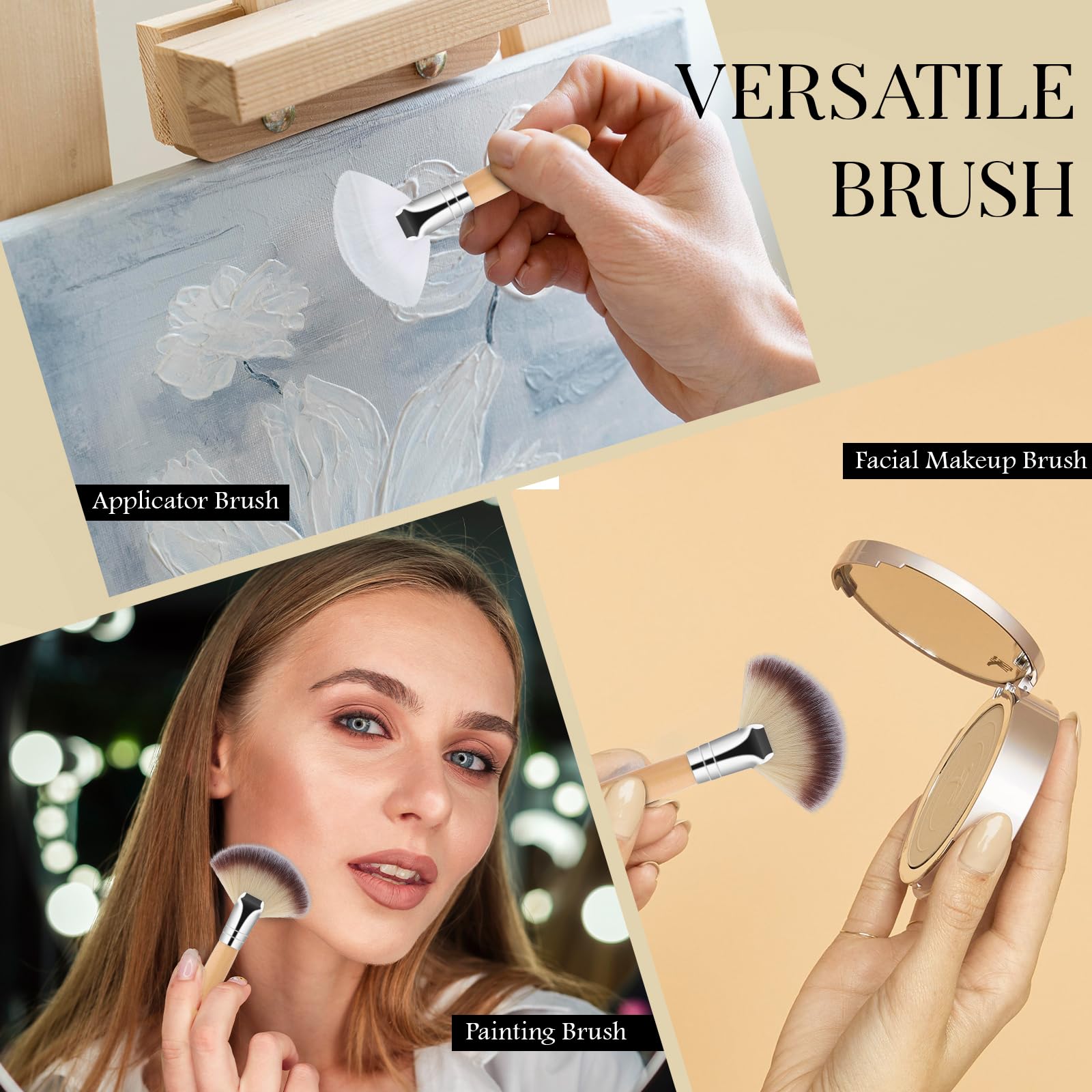 2 PCS Wooden Handle Facial Fan Brush - Soft Highlighting Makeup Brush for Glycolic Peel & Mud Cream Application | Professional Cosmetic Tools for Flawless Makeup & Skincare Routine