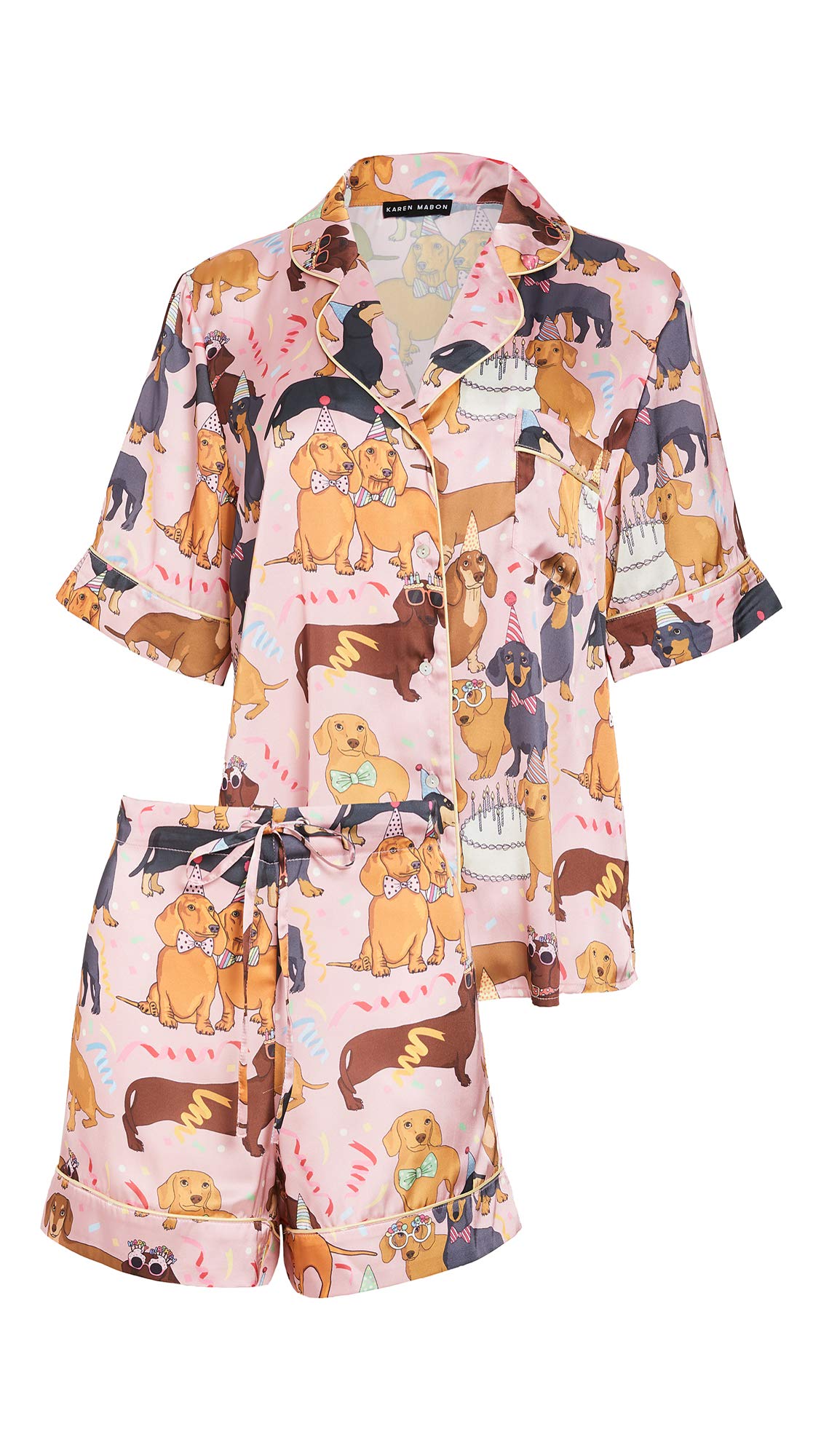 Karen Mabon Women's Hot Dog Birthday Party Short Sleeve Top & Shorts Set - Fun Summer Outfit for Casual Wear, Beach Parties & Festivals