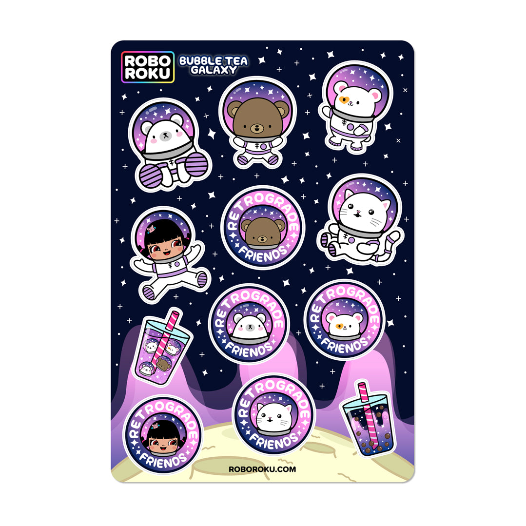 Bubble Tea Galaxy Gloss Sticker Sheet - Kawaii Aesthetic Decals for Laptops, Water Bottles & Planners - Cute Vinyl Stickers for Scrapbooking, Journaling & DIY Crafts