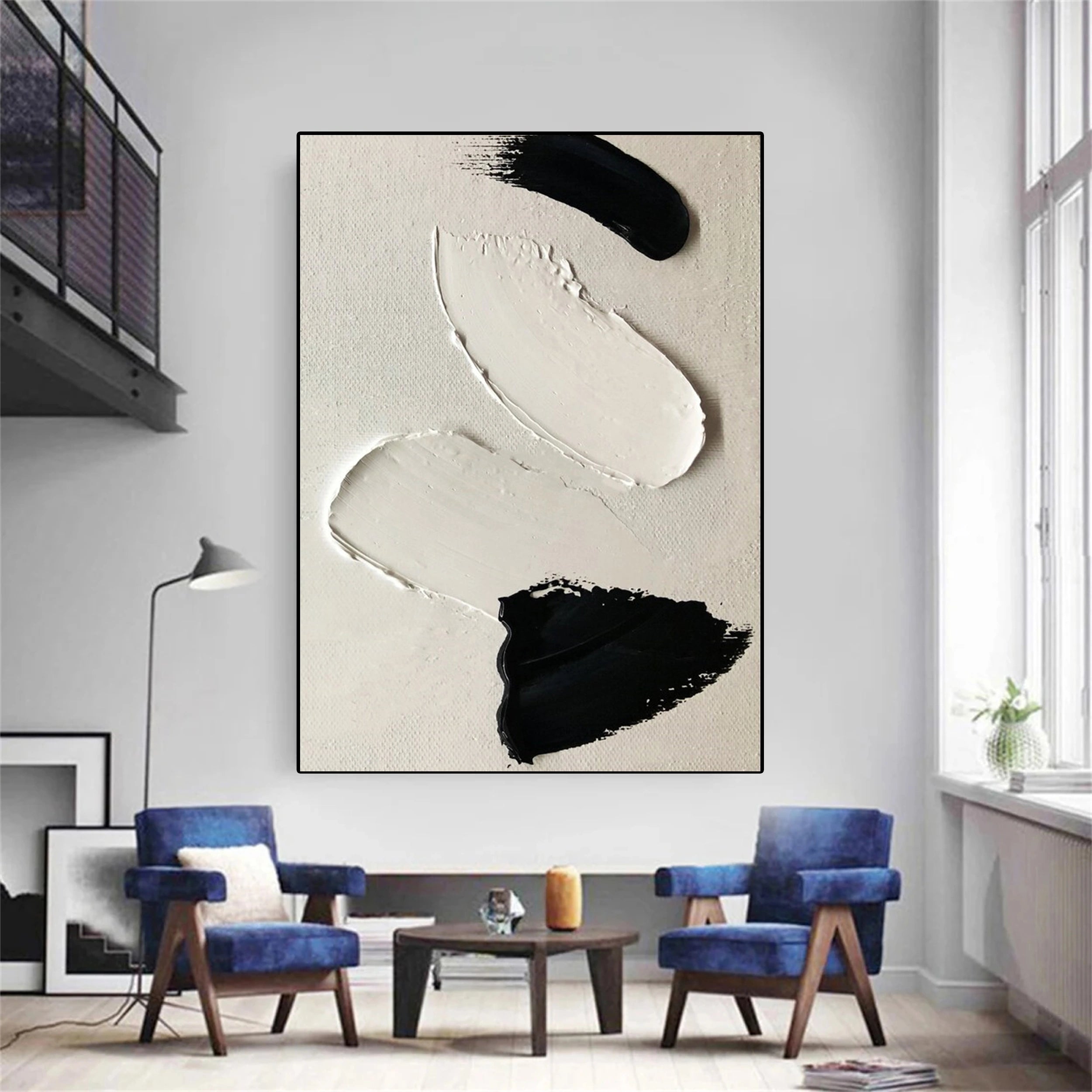 White & Black Minimalist Textured Painting Canvas - Abstract Wall Art for Modern Home & Office Decor #MM138 | Perfect for Living Room, Bedroom & Gallery Display