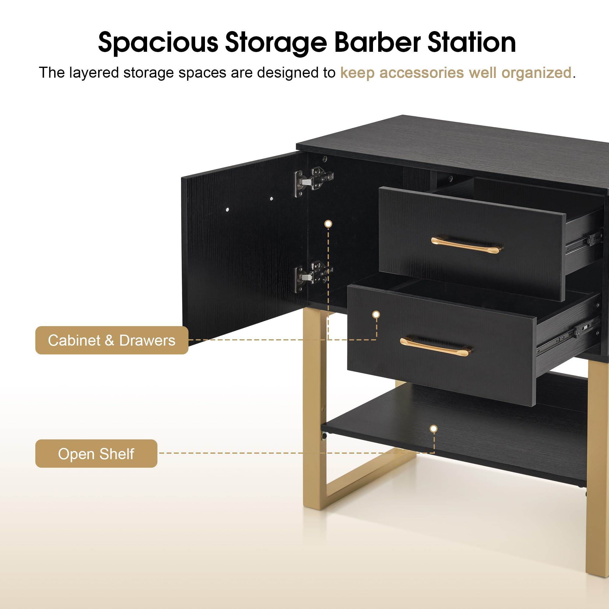 Professional Barber Station Wall Mount Storage Cabinet - Black Salon Equipment for Hair Stylists with Drawers & Shelves | Perfect for Home & Commercial Barber Shops, Spas, Beauty Salons & Bathroom Organization