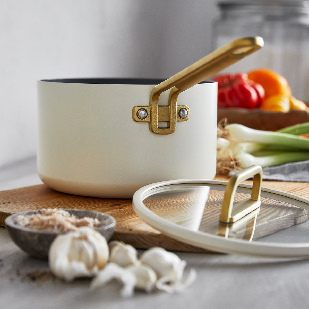 Stanley Tucci™ Ceramic Nonstick 4-Piece Cookware Set with Free Cookbook | Carrara White | Perfect for Home Cooking, Gifts & Professional Chefs