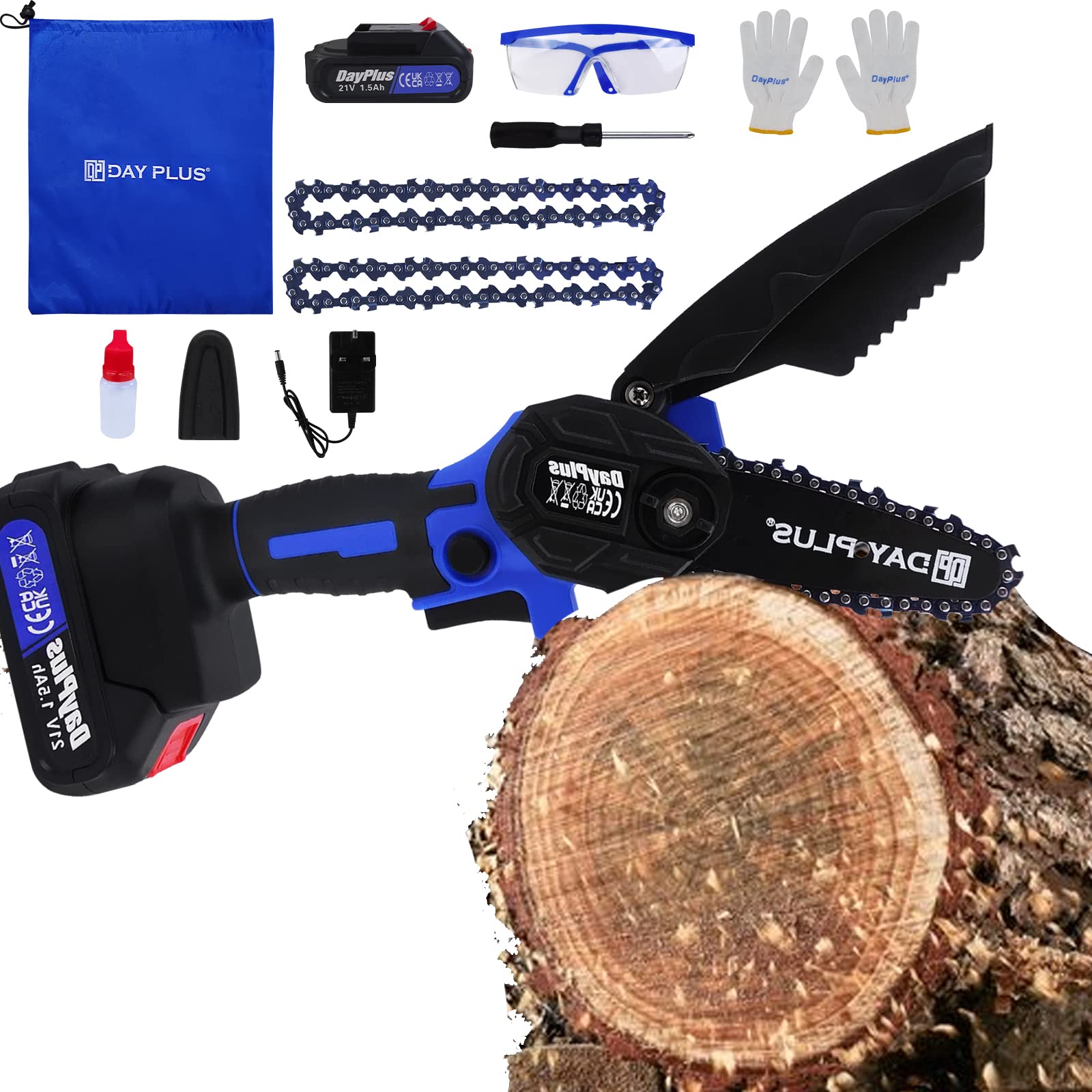ZanGe 21V Cordless Chainsaw - 4 Inch Battery Powered Electric Chainsaw with 1.5Ah Lithium-ion Battery & Charger | Mini Lightweight One-Handed Chainsaw for Tree Branch Cutting, Yard Work, Gardening & Woodworking | Perfect for Homeowners & DIY Projects