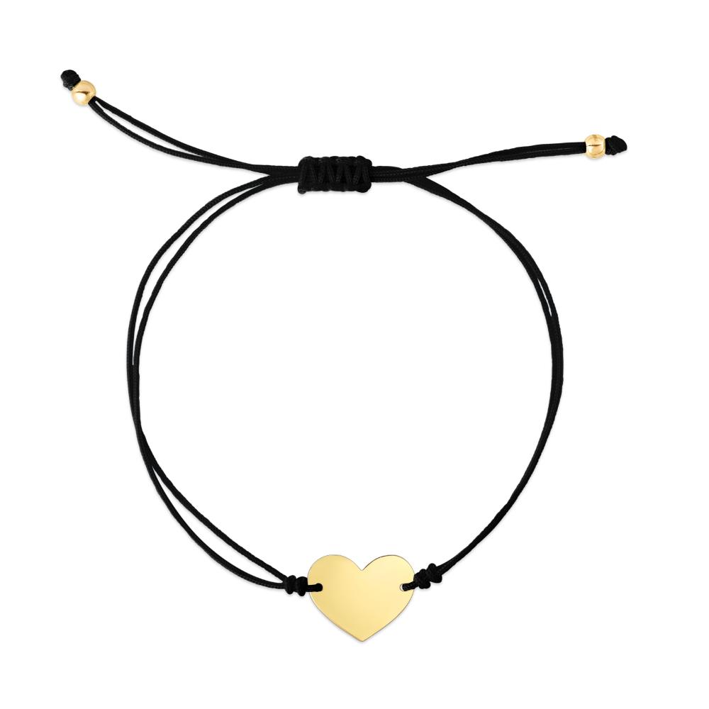 14K Gold Black Cord Adjustable Heart Bracelet for Women - Perfect for Valentine's Day Gifts, Anniversary & Everyday Wear