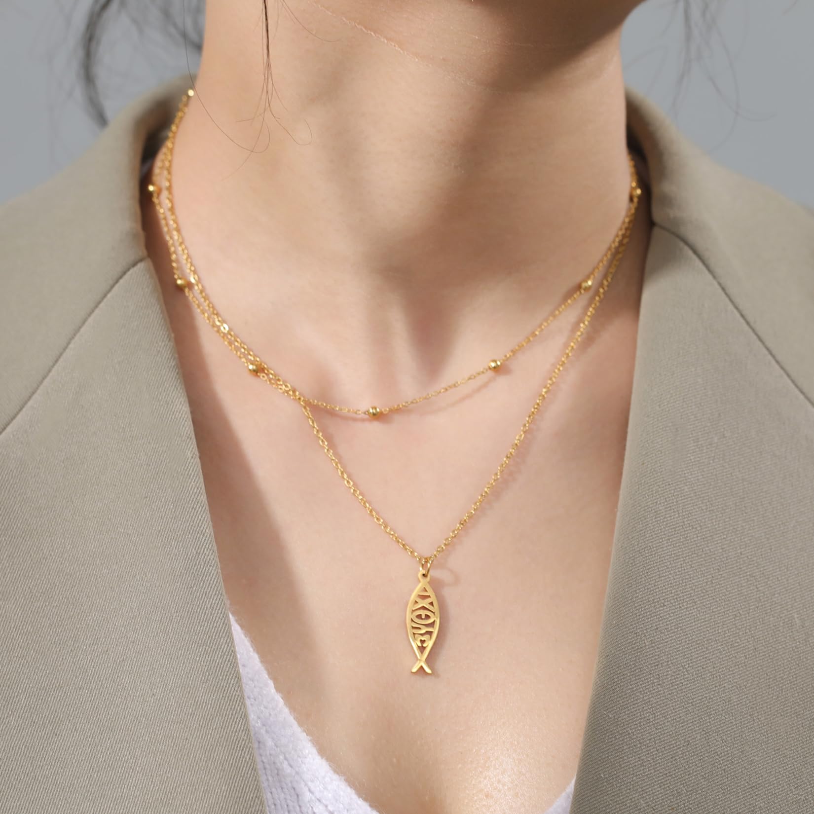 EUEAVAN Christian Jesus Fish Necklace - Ichthus Fish Cross Pendant for Women, Religious Symbol Jewelry Gift for Baptism, Church, Bible Study & Daily Wear