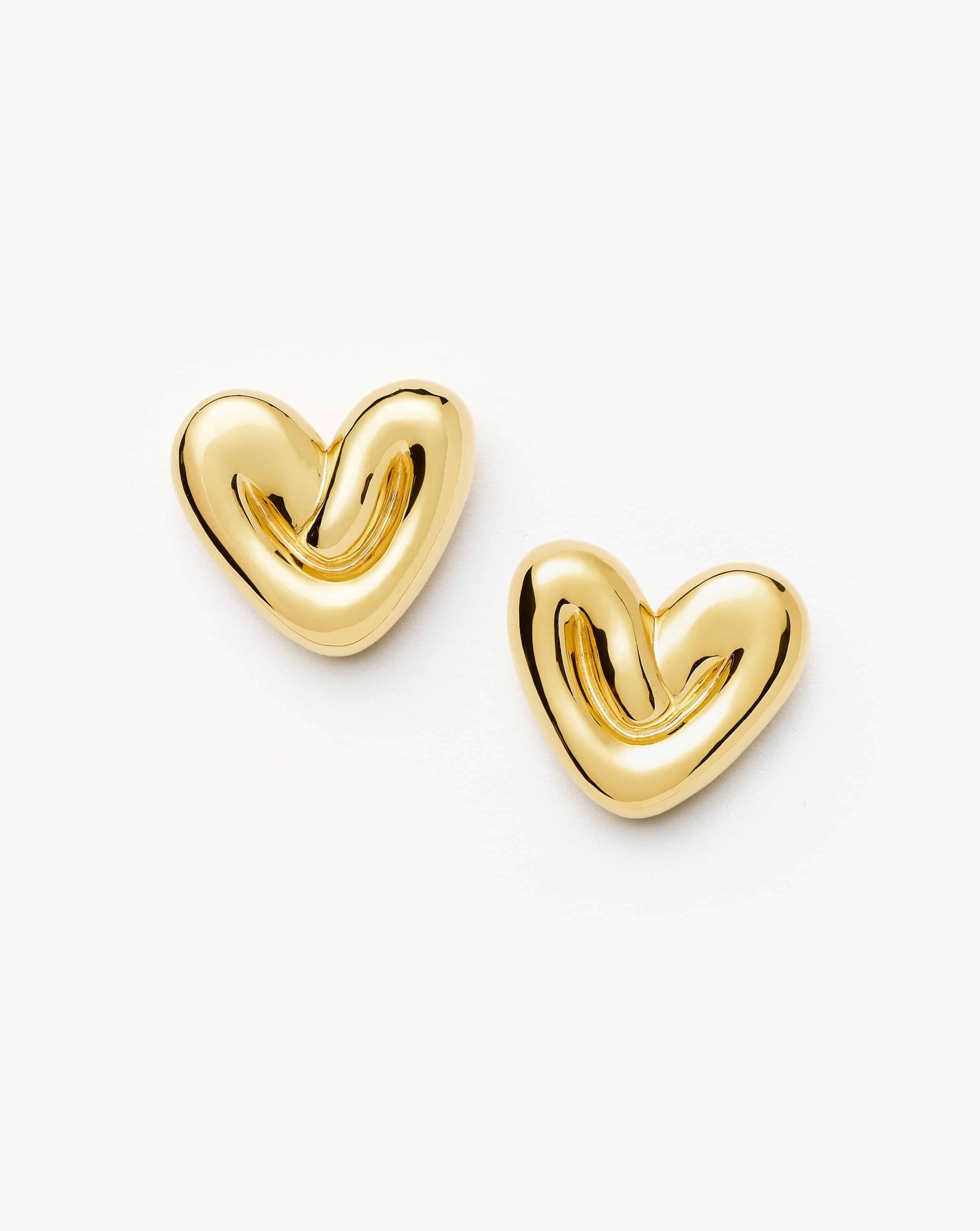 Puffy Heart Oversized Stud Earrings - 18k Gold Plated Dangle Earrings for Women | Trendy Valentine's Day Gift, Date Night & Party Jewelry Accessories