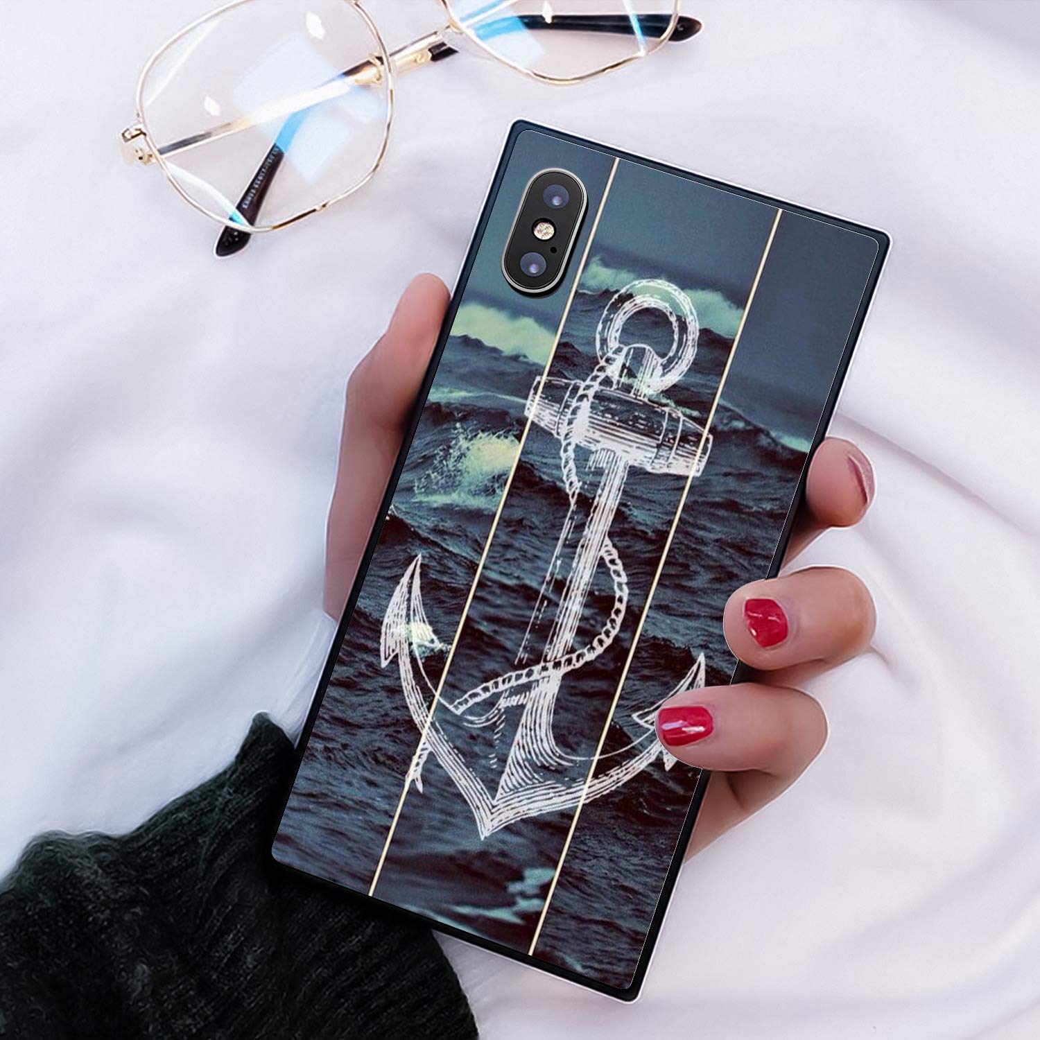 Shockproof Black TPU Silicone Case for iPhone XR (2018) - 6.1 Inch Protective Square Phone Cover with Sea Anchor Design | Perfect for Outdoor Activities, Travel & Daily Use
