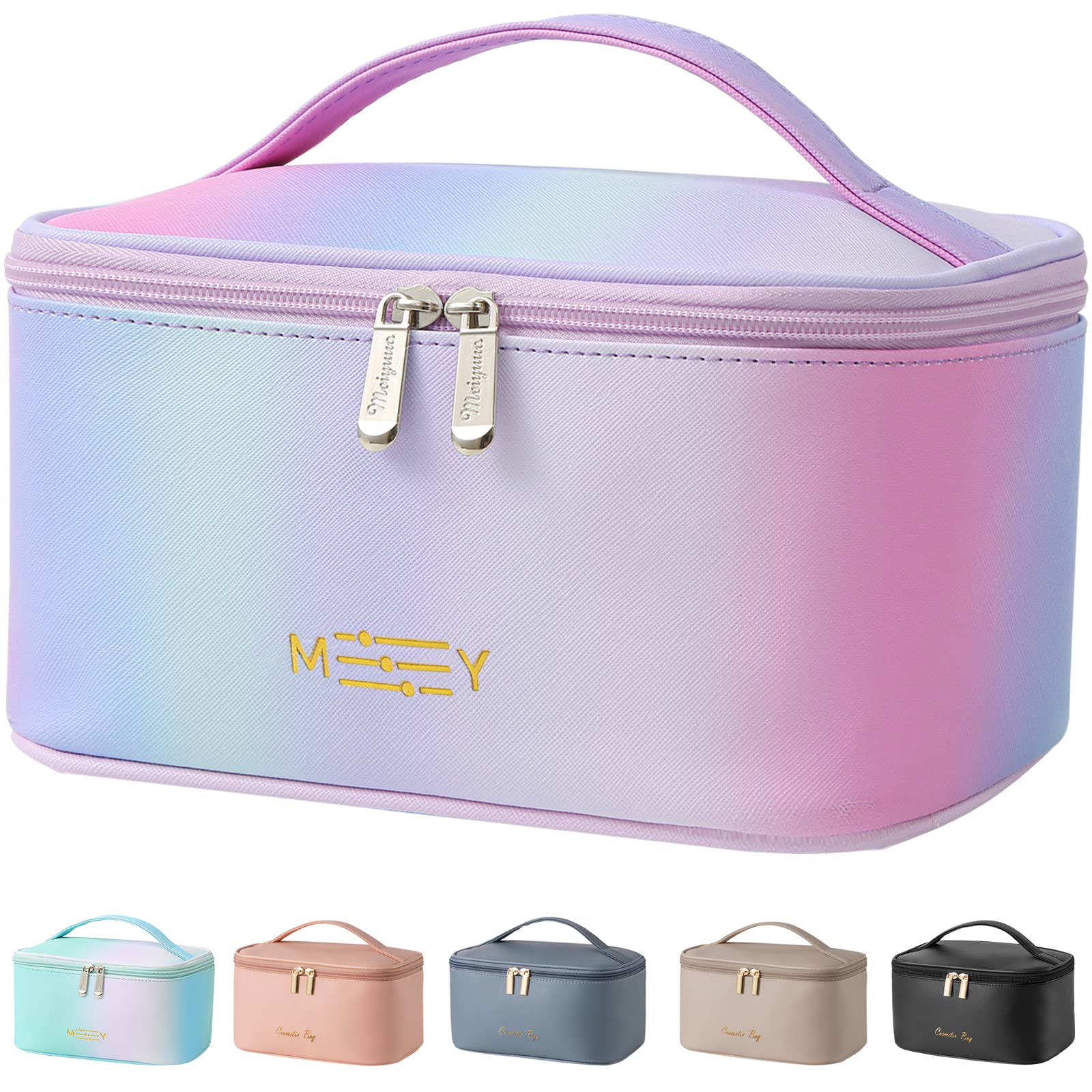 KITENROM Preppy Makeup Bag for Women - Small Cosmetic Organizer Pouch with Rainbow Gradient Pink Design - Perfect for Travel, Gym & Daily Essentials Storage