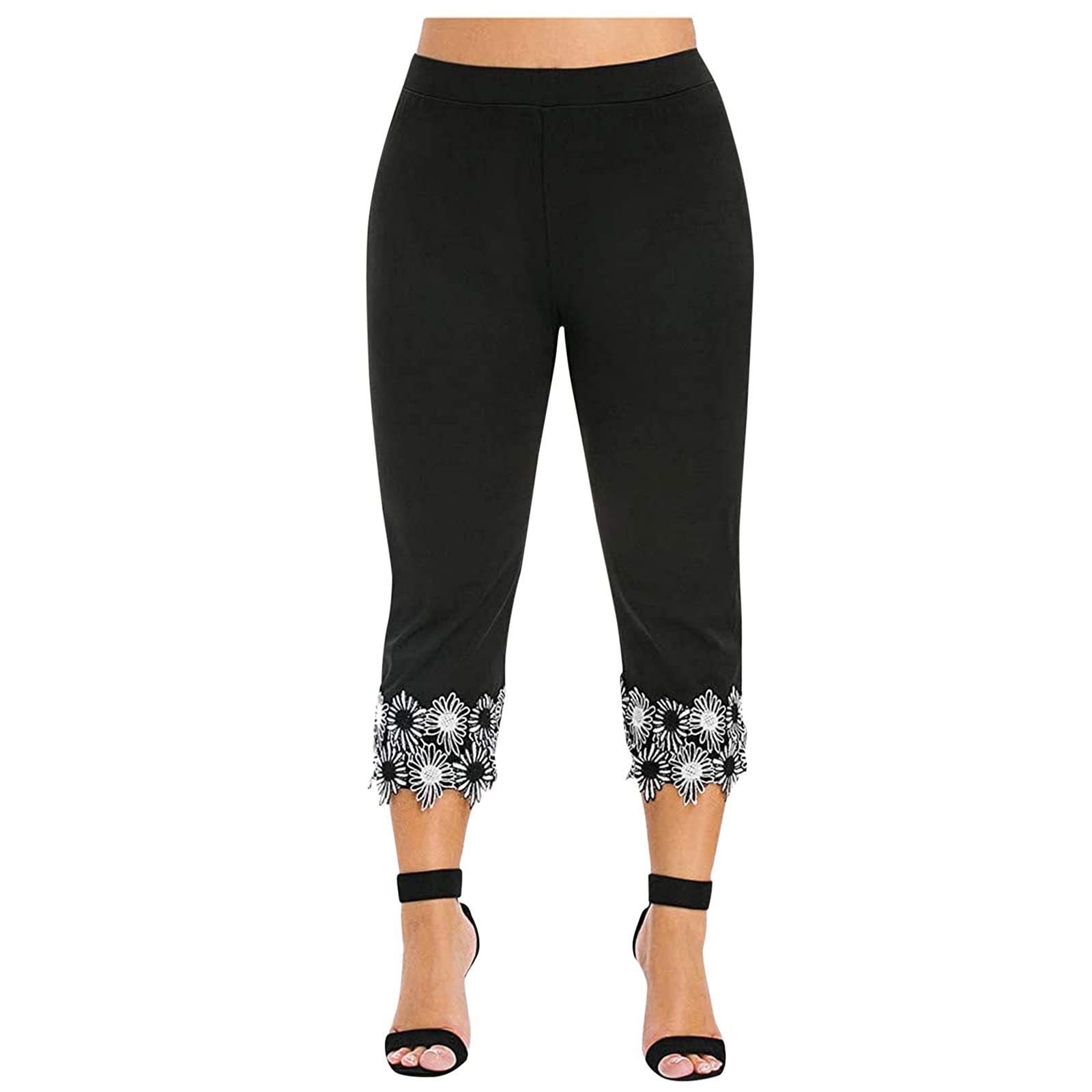 KCocoo Women's Plus Size High Waisted Butt Lifting Capri Leggings - Floral Print Tummy Control Yoga Pants with Calf Cut Out Design for Workout, Yoga & Casual Wear