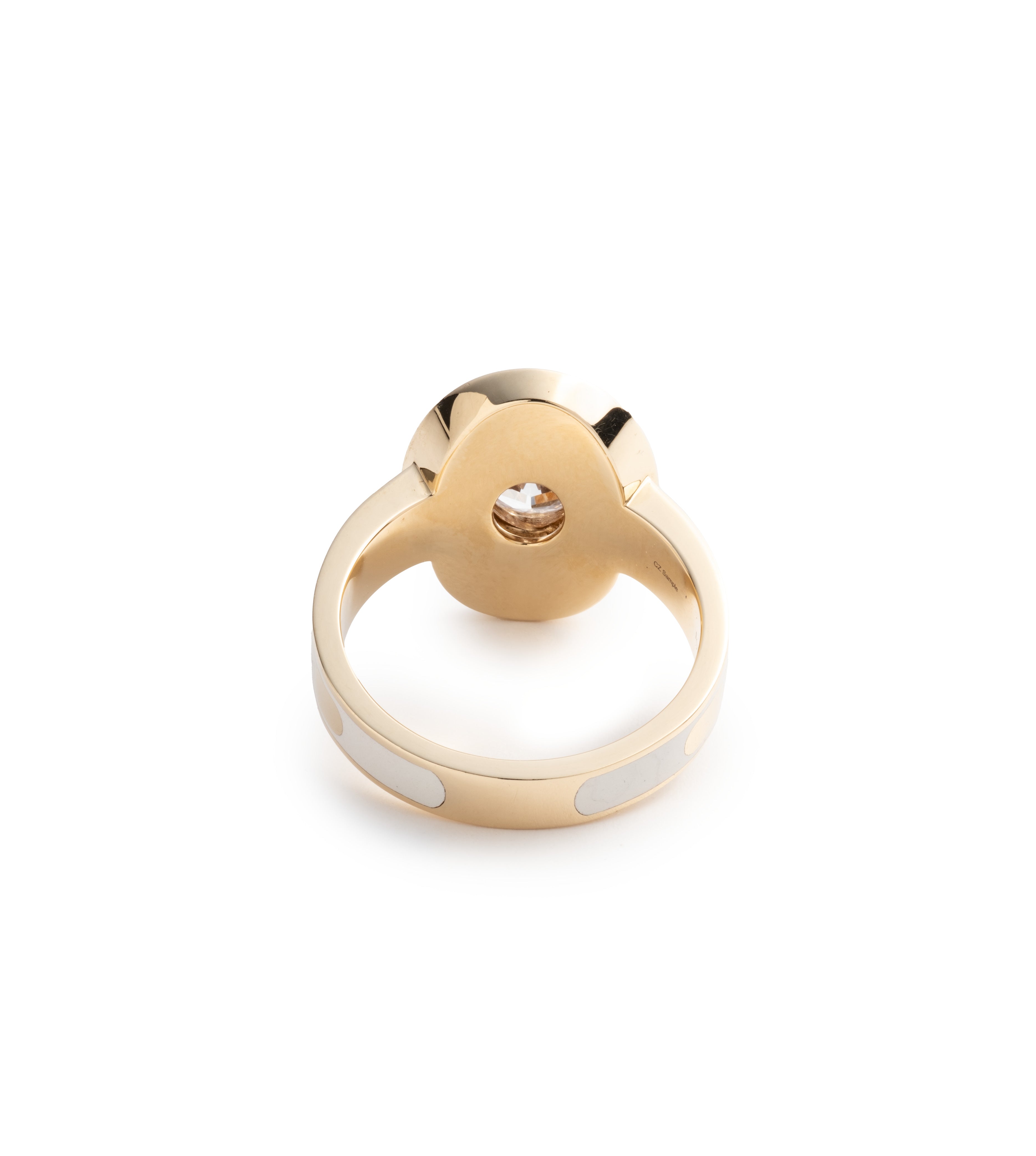 True Love Cigar Band Ring - 14K Yellow Gold & Cream Ceramic with Oval Diamond - Elegant Wedding Band, Anniversary Gift for Her, Perfect for Romantic Occasions