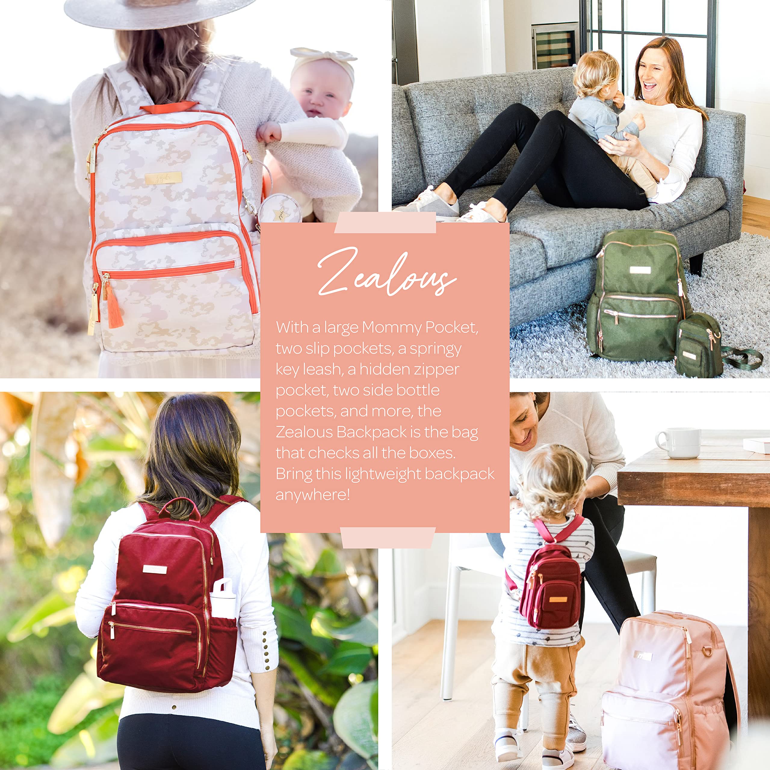 JuJuBe Zealous Diaper Backpack - Stylish Baby Bag with 9 Pockets & Hidden Camo Print | Perfect for Moms, Travel & Everyday Use