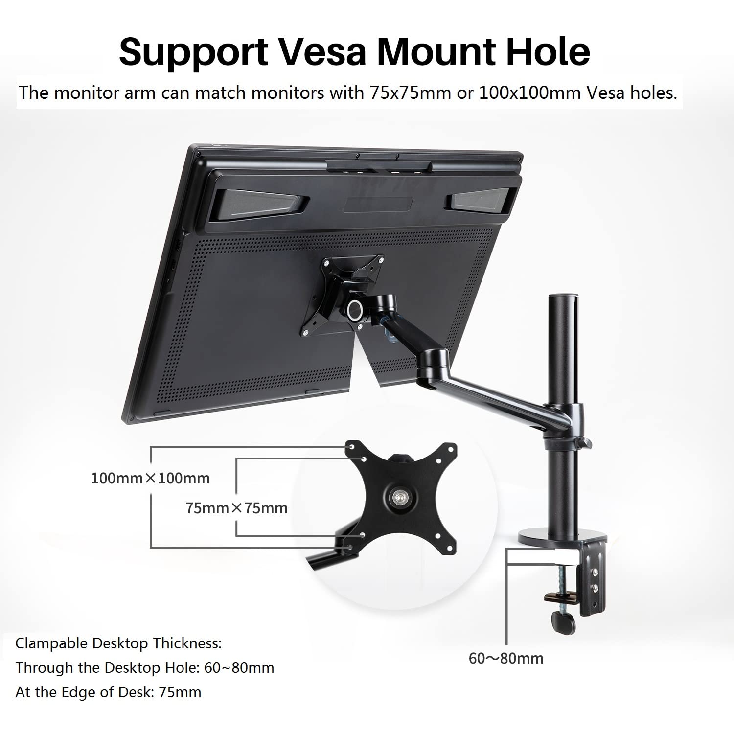 HUION ST410 Single Monitor Arm - Heavy Duty Adjustable Desk Mount with C-Clamp/Grommet, Full Motion VESA Bracket for 13-32 Inch Screens up to 17.6lbs - Perfect for Home Office, Gaming & Workspace Setup