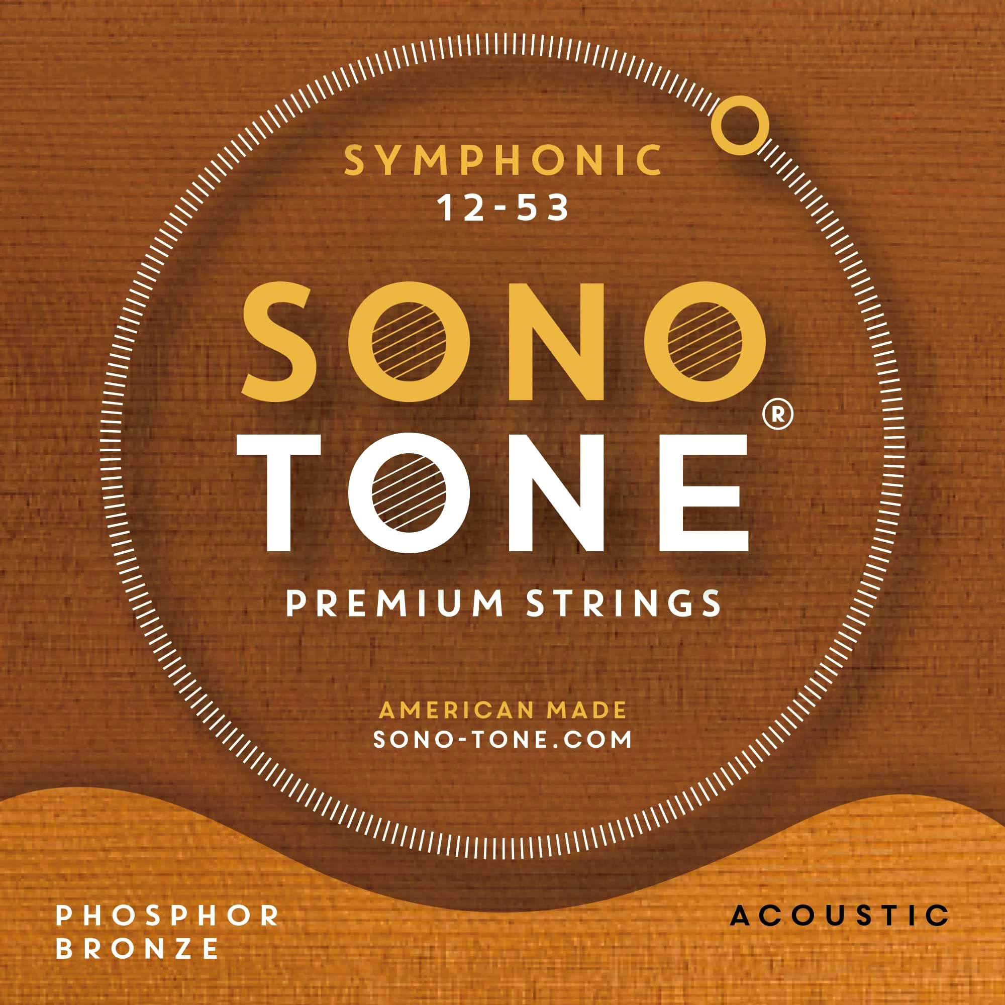 SonoTone Symphonic Acoustic Guitar Strings 12-53 Light Gauge - Ultra Phosphor Bronze Wound, Hand-Wound Precision Hex Core for Bright Balanced Tone & Sustain - Made in USA - Perfect for Fingerstyle, Folk & Studio Recording