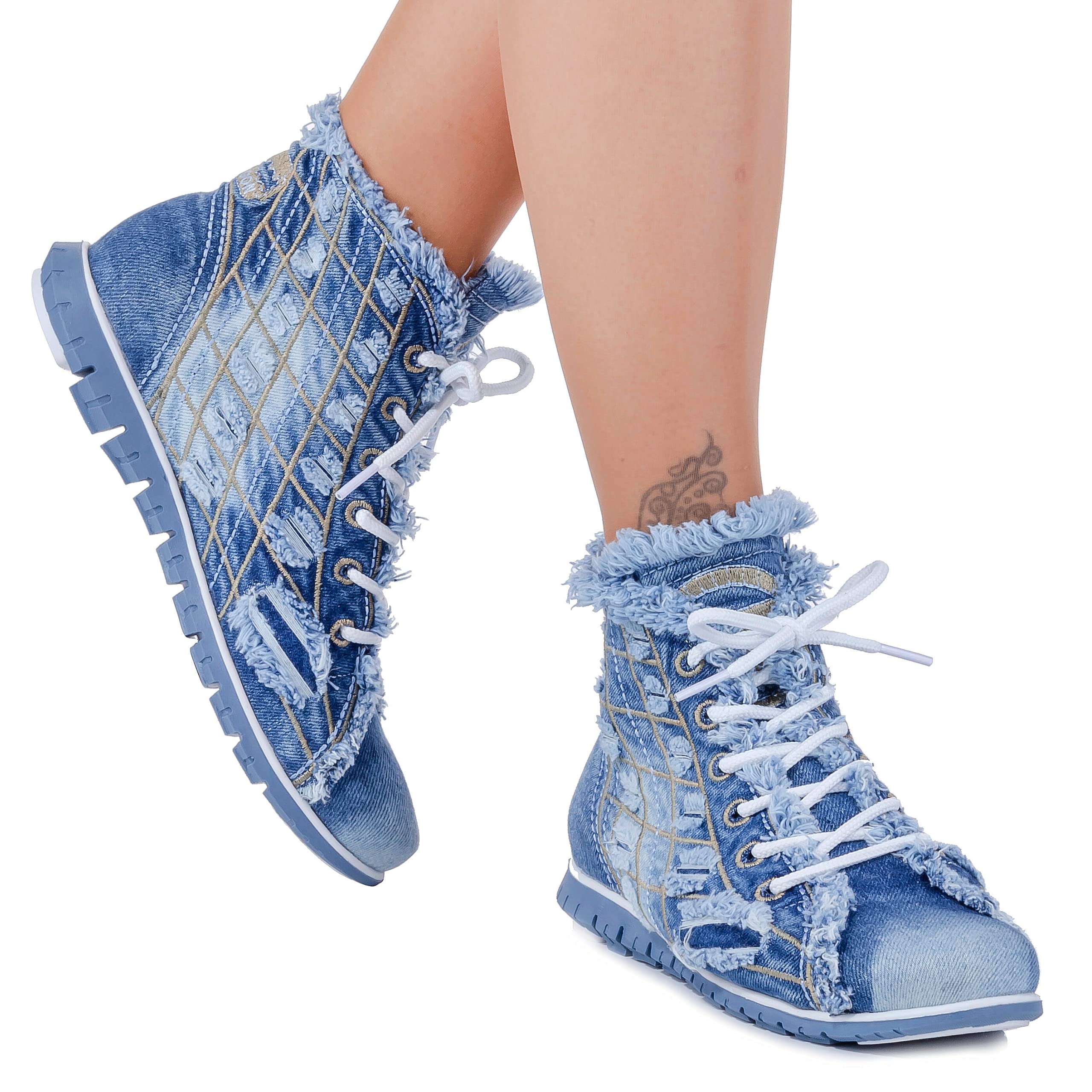 Handmade Women's Sports Boots - Blue Jeans Heeled Boots for Women | Sexy High Boots with Comfortable Fit | Perfect for Casual Wear, Night Out & Birthday Gifts (Size 10)