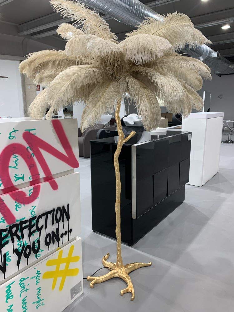 Modern Luxury Real Ostrich Feather Gold Floor Lamp - 63