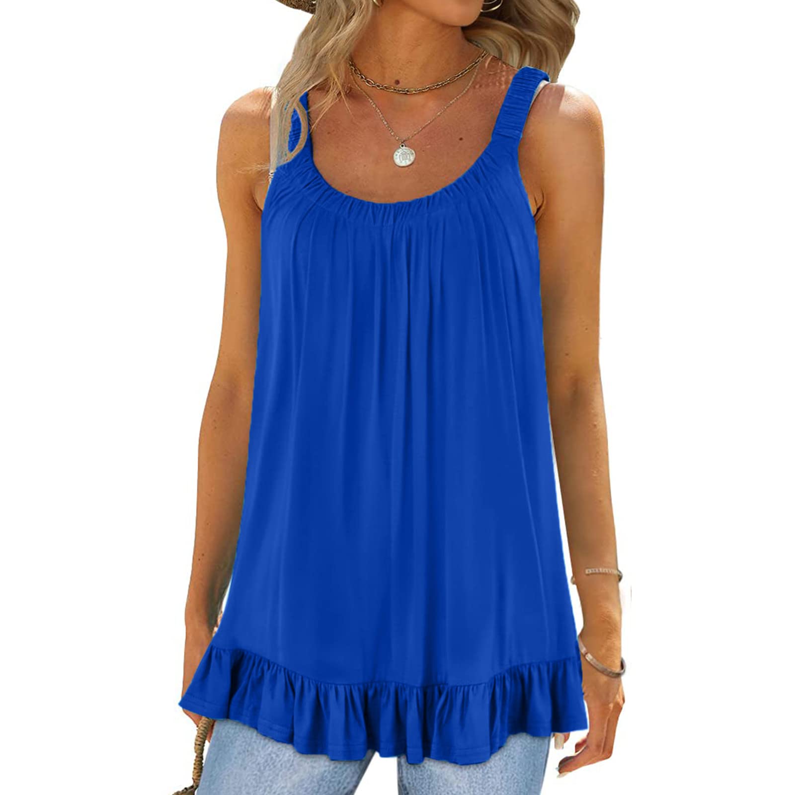 PADON Women's White Collared Summer Tank Top - Loose Fit Spaghetti Strap Flowy Sleeveless Pleated Blouse | Casual Wear, Office Outfits & Going Out Tops
