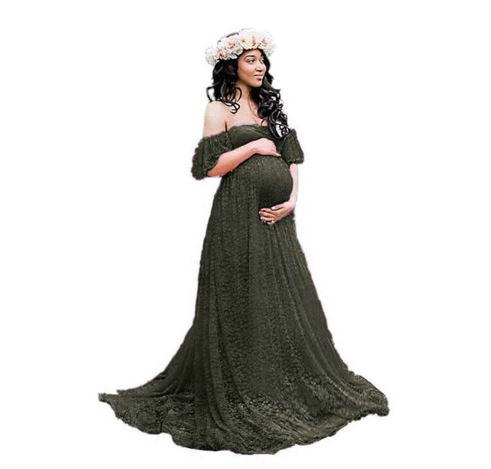 Sicily Women's Lace Off-Shoulder Long Maternity Dress for Pregnancy Photo Shoot, Baby Shower, Wedding Guest & Special Occasions