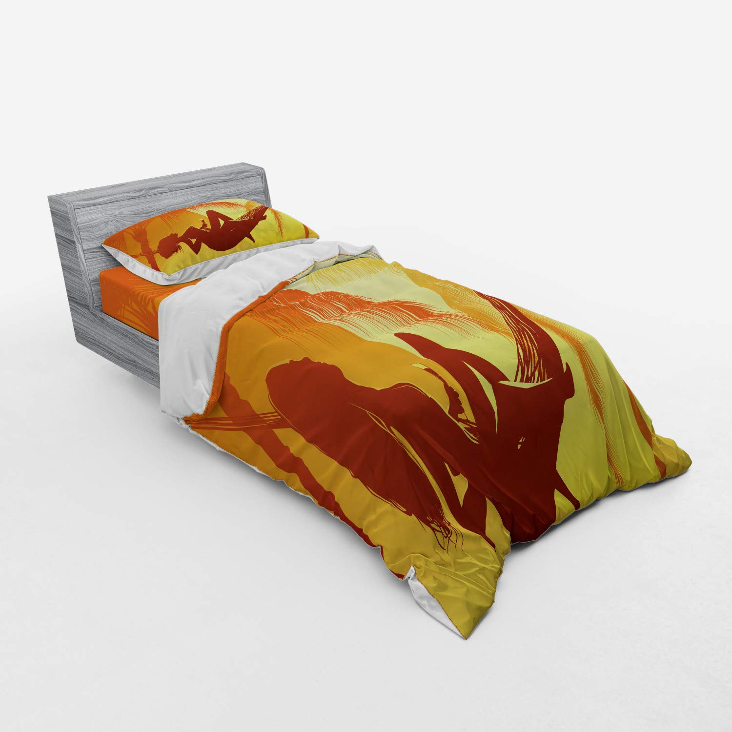 Ambesonne Beach Duvet Cover Set - Tropical Sunset Hammock Design, 3-Piece Bedding Set with Pillow Sham & Fitted Sheet, Twin Size, Burnt Orange - Perfect for Coastal Bedrooms, Vacation Homes & Boho Chic Decor