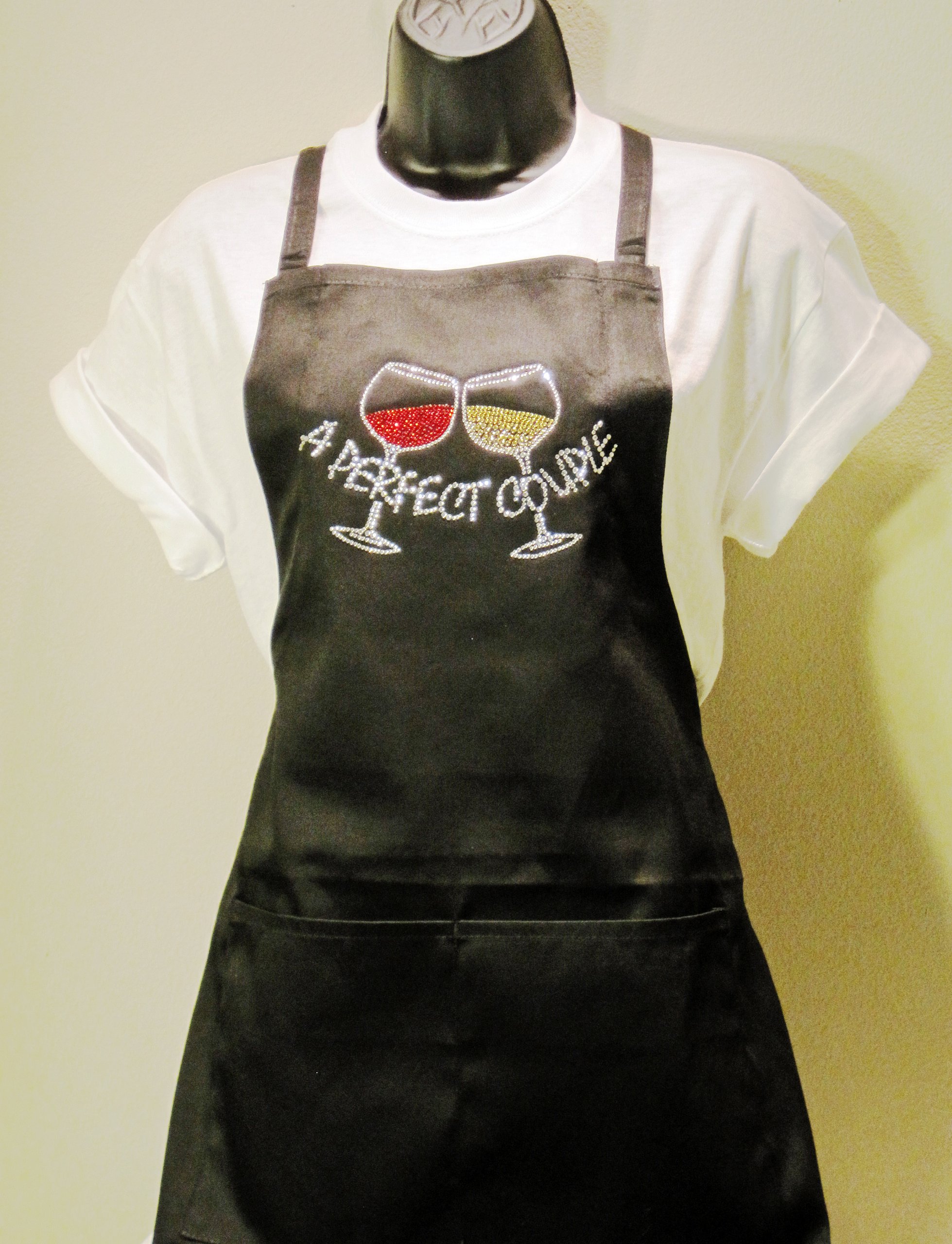 Classic Black Rhinestone Apron for Women - Poly Blend Two Pocket Kitchen Apron - Perfect for Cooking, Baking, Hosting & Bridal Shower Gifts