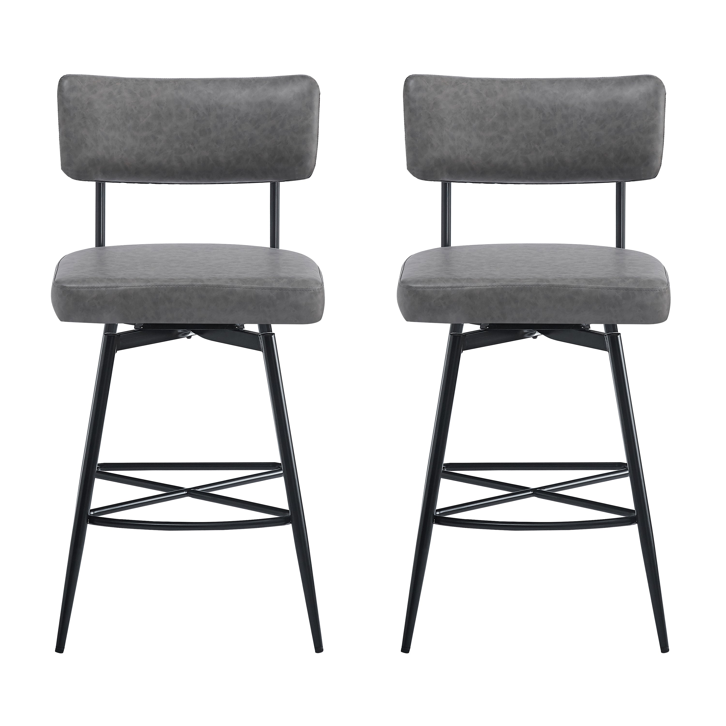 26'' Retro Swivel Counter Stools Set of 2 - Iron Frame & PU Cushioned Bar Stools for Kitchen Island, Breakfast Nook or Home Bar - Vintage Style Adjustable Height Stools