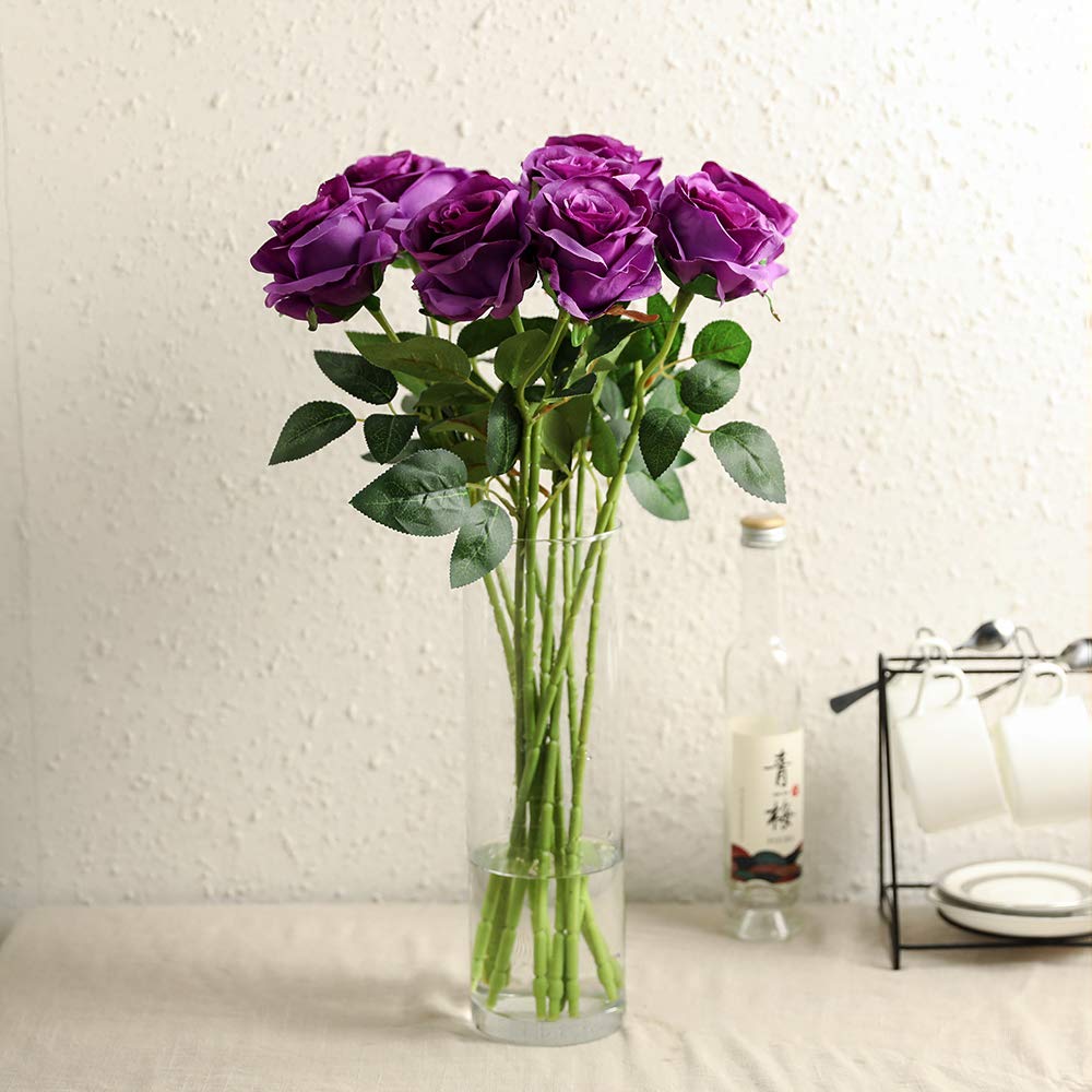 10pcs Lifelike Artificial Silk Rose Bouquet - Realistic Fake Purple Roses for Wedding Decor, Home Party, Event Centerpieces & Romantic Gifts | Perfect for Table Arrangements, Bridal Showers, Anniversary Celebrations