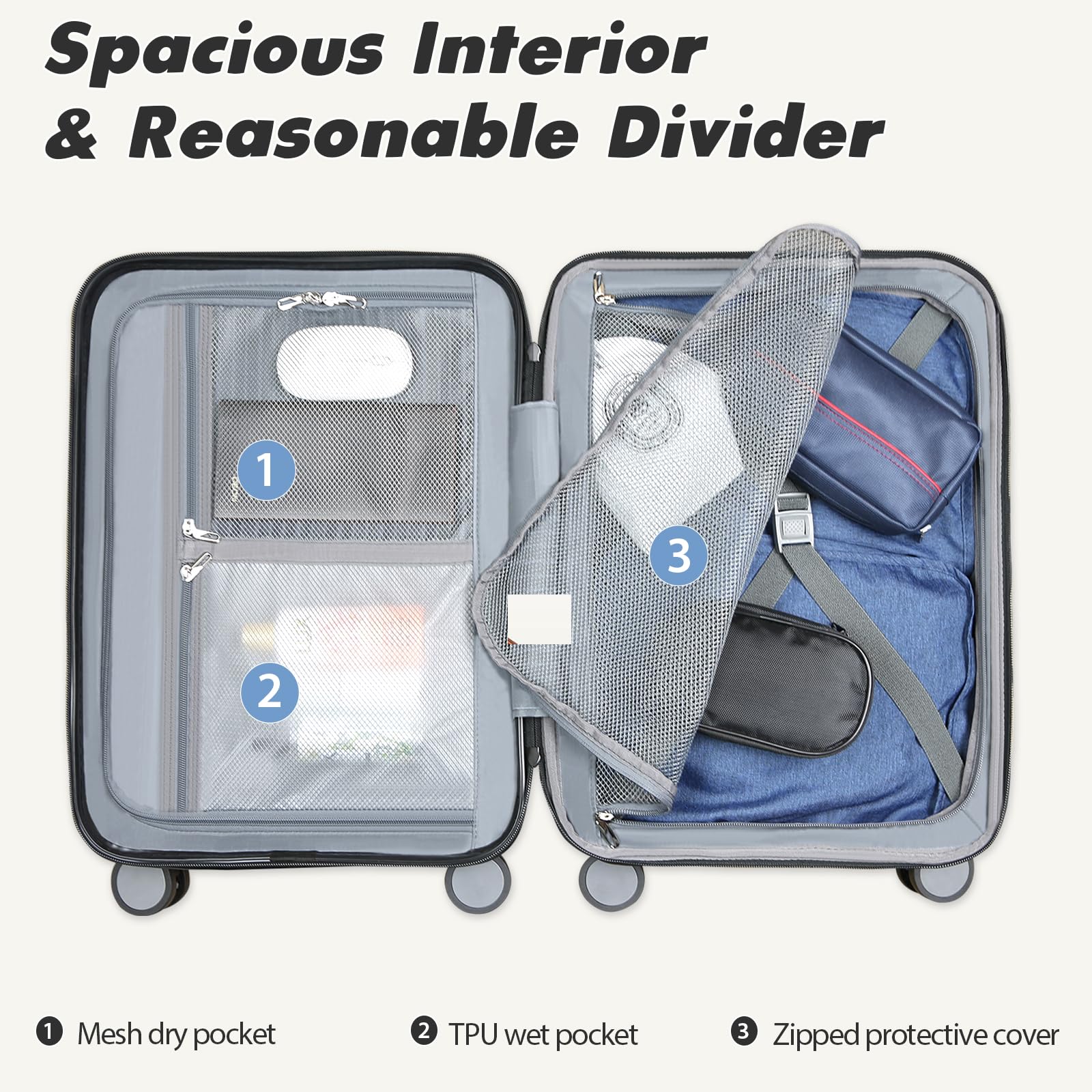 VANKEAN 20 Inch Expandable Hard Shell Carry On Luggage with 360° Spinner Wheels & TSA Lock - Airline Approved Light Blue Suitcase for Travel, Business Trips & Weekend Getaways