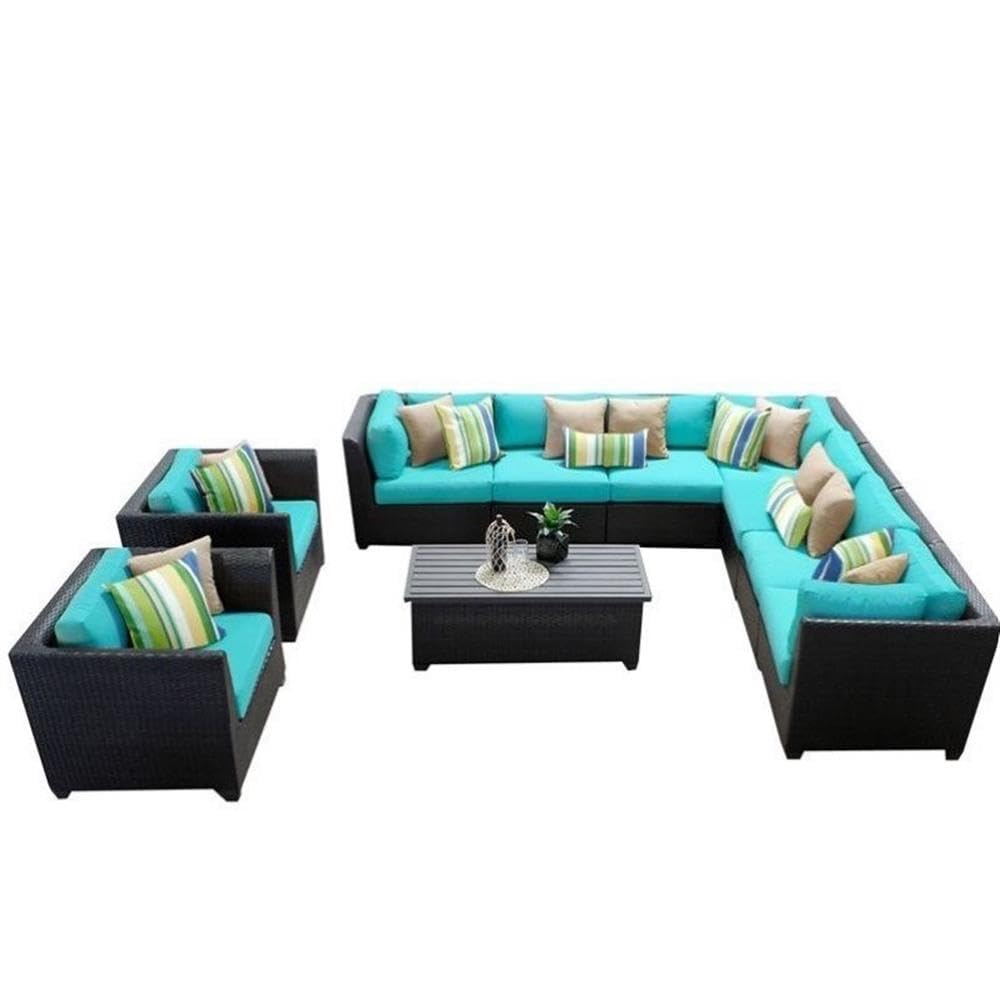 TK Classics 10-Piece Barbados Outdoor Wicker Patio Furniture Set - All-Weather Rattan Sofa Sectional with Coffee Table - Perfect for Poolside, Garden, and Backyard Relaxation