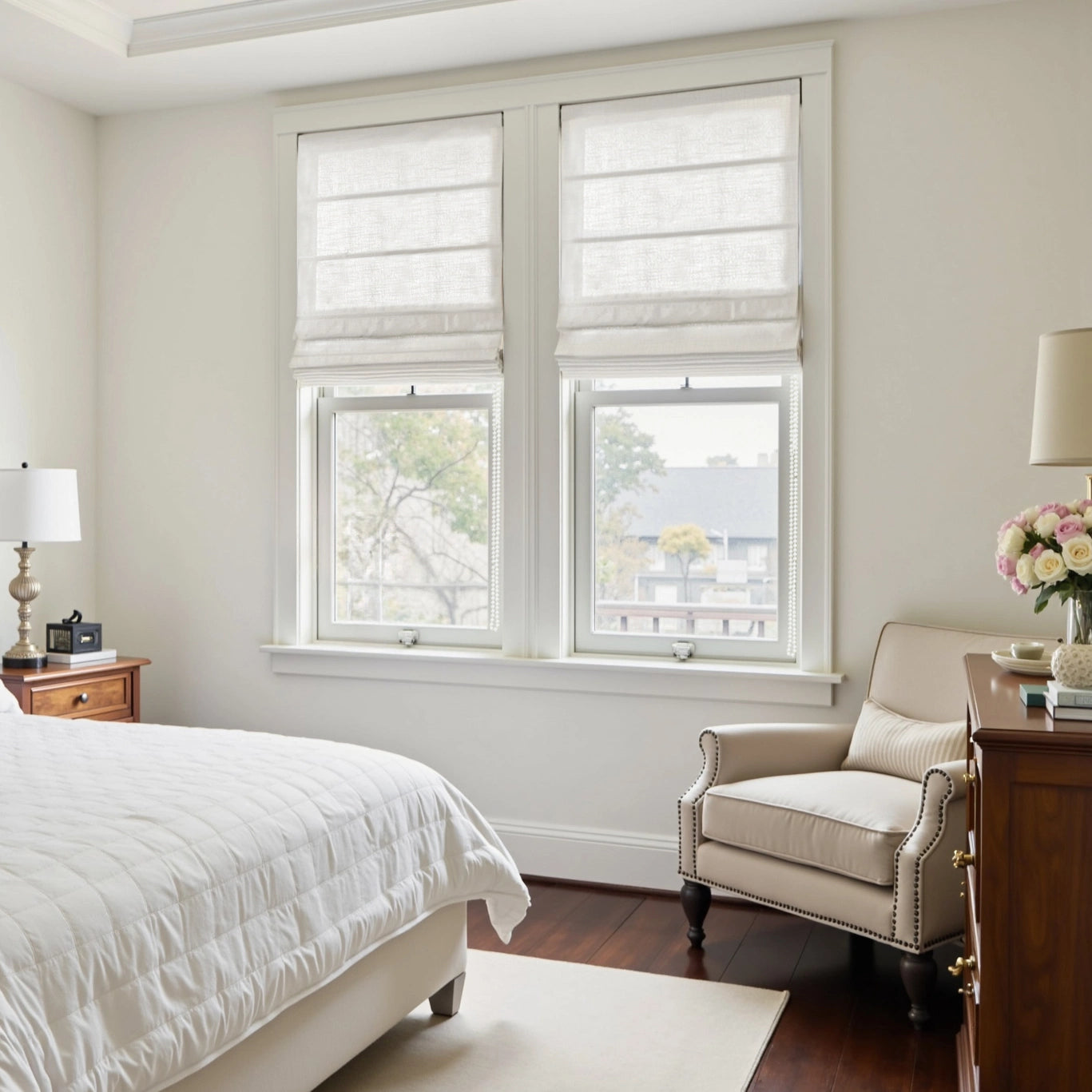 Jawara Linen Cotton Roman Shade with Cord Lift - Elegant Window Treatment for Living Room, Bedroom & Office