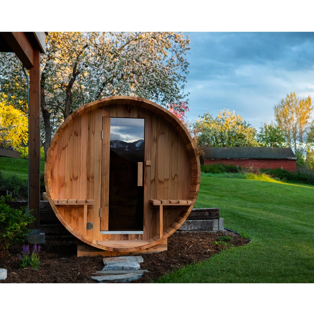 Premium Western Red Cedar Wet & Dry Barrel Sauna for Indoor or Outdoor Use - 9 kW ETL Certified Heater - Fits 8 People - Perfect for Home Spa, Backyard Relaxation & Wellness Retreats