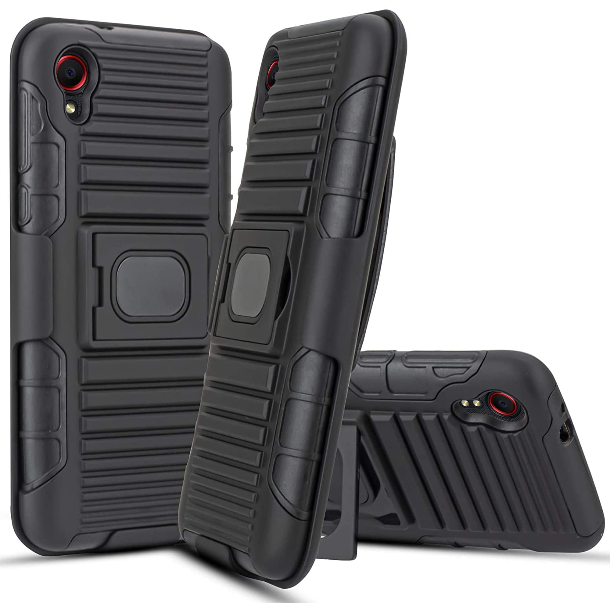 Samsung Galaxy Xcover 5 Case with Belt Clip Ring Holster - Heavy Duty Shockproof Cover with Tempered Glass & Kickstand Holder Mounting Plate - Perfect for Outdoor Work, Construction & Active Lifestyles (Black)