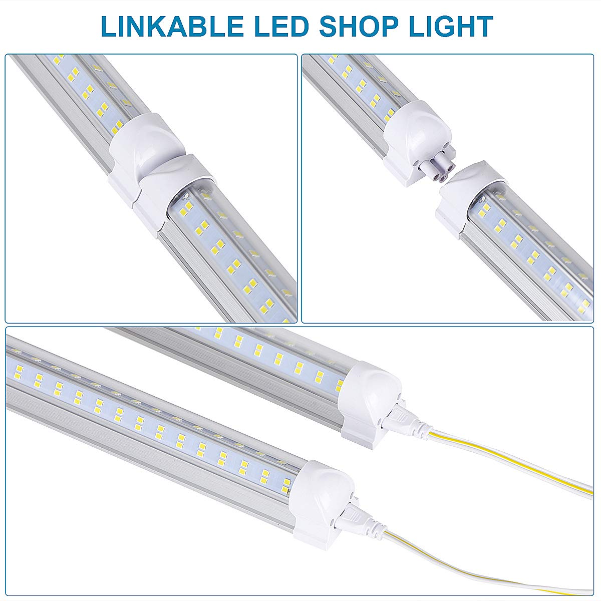 (10-Pack) 8ft LED Shop Light Fixture - 100W 18500LM 5000K Daylight White V-Shape Linkable LED Tube for Garage, Warehouse, Workshop - Plug & Play Clear Lens Lighting Solution for Industrial & Commercial Spaces