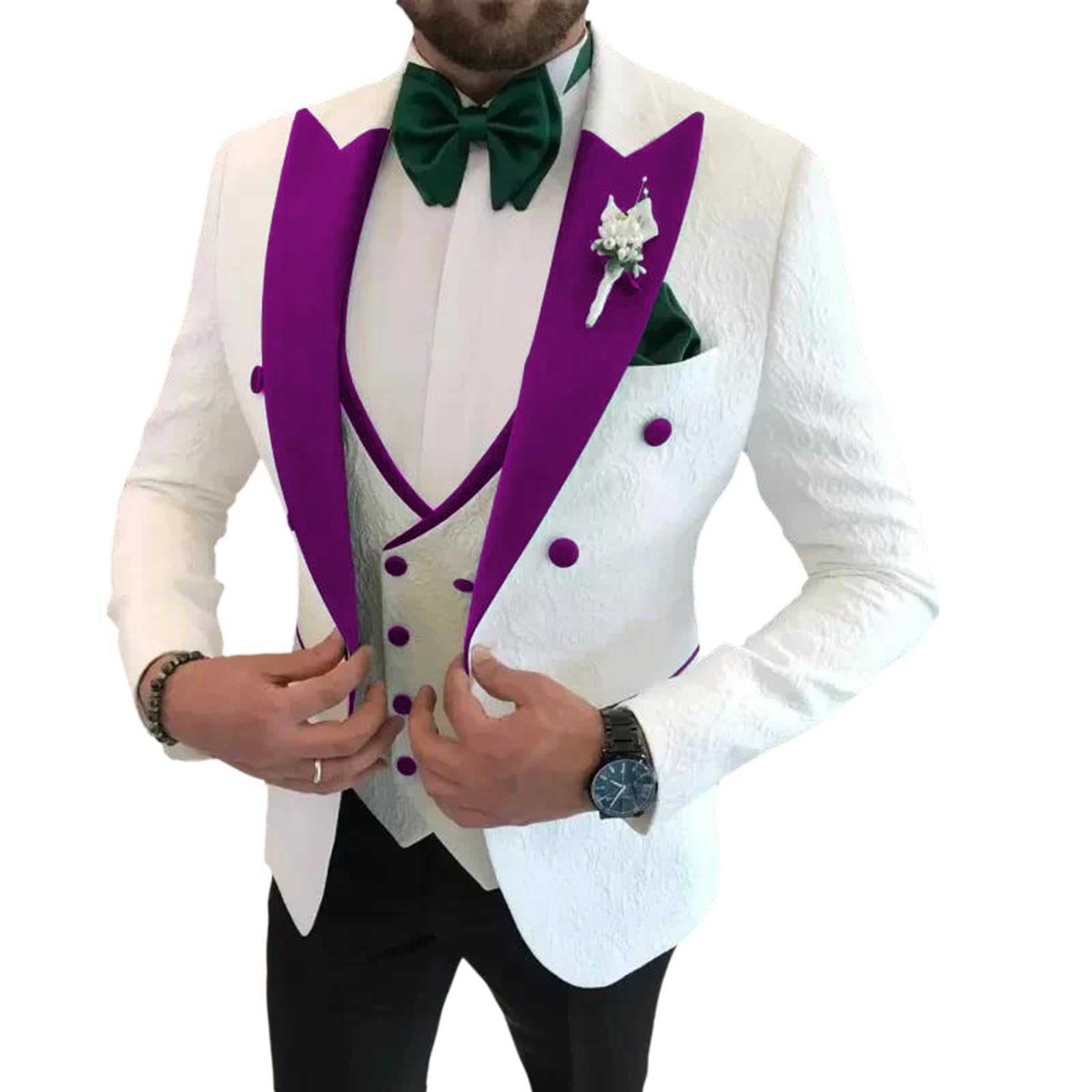 Stylish Men's Jacquard Suits 3-Piece Set - Slim & Regular Fit Blazer Jacket with Pants & Vest | Perfect for Weddings, Groomsmen, Prom & Formal Events