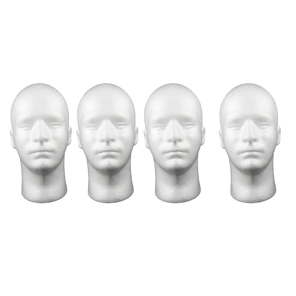 4Pcs Foam Mannequin Head for Wigs & Headsets - Male Wig Display Stand for Hairstyling, Cosmetology & Barber Training - Perfect for Salon, Beauty School & Home Styling Practice