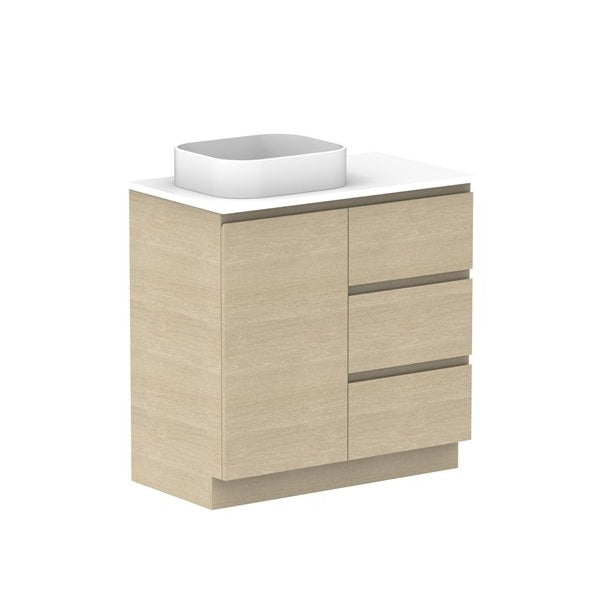 ADP Glacier Pro Hamper Trio Vanity with Solid Surface Top - Stylish Bathroom Storage Organizer for Towels, Toiletries & Laundry - Perfect for Master Bath, Guest Room or Spa Retreat