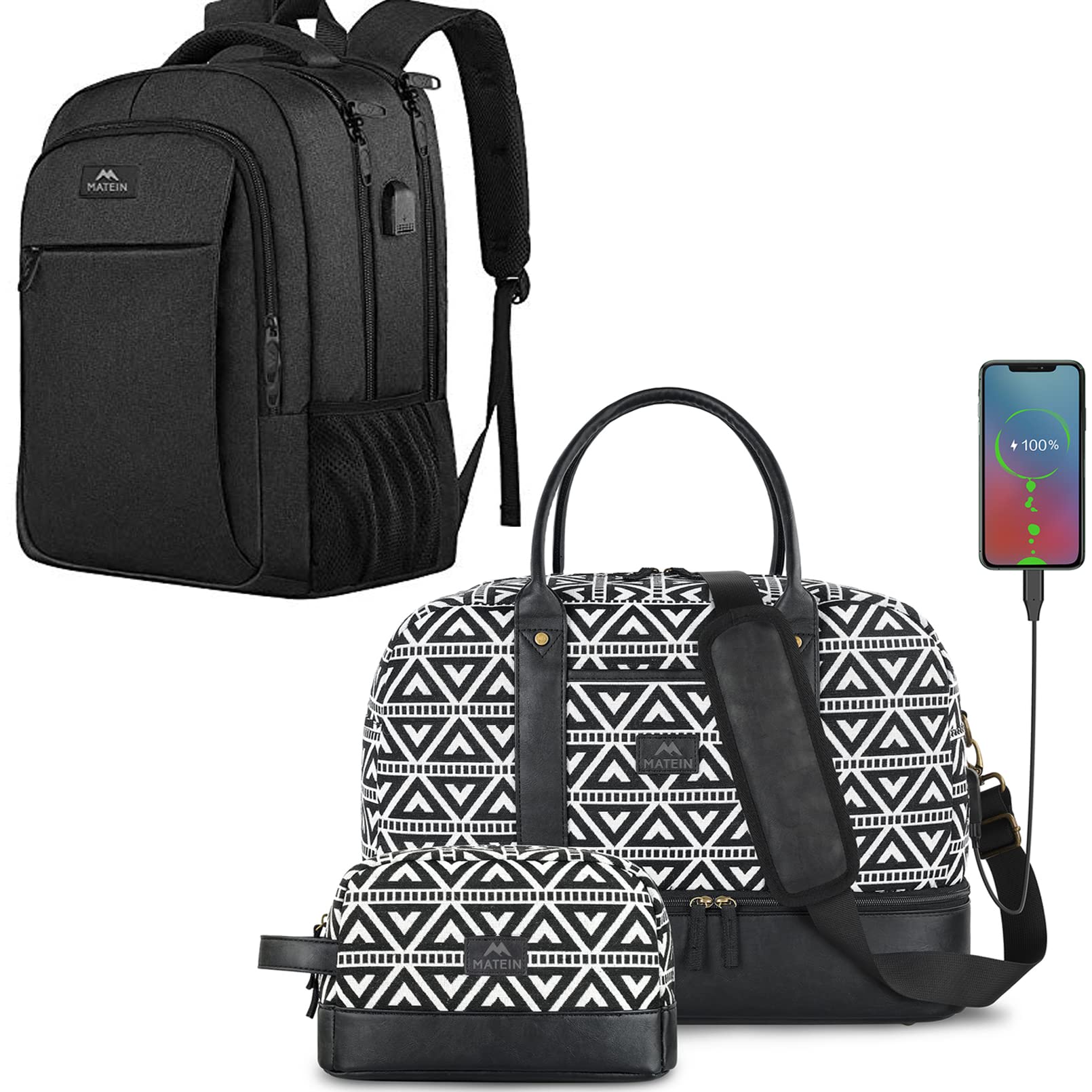 Matein Business Travel Backpack with USB Charging Port - Waterproof Laptop Backpack for Men & Women - Large Carry-On Duffel Bag for Work, School, Gym & Weekend Trips - Perfect for Commuting, Air Travel & College Students