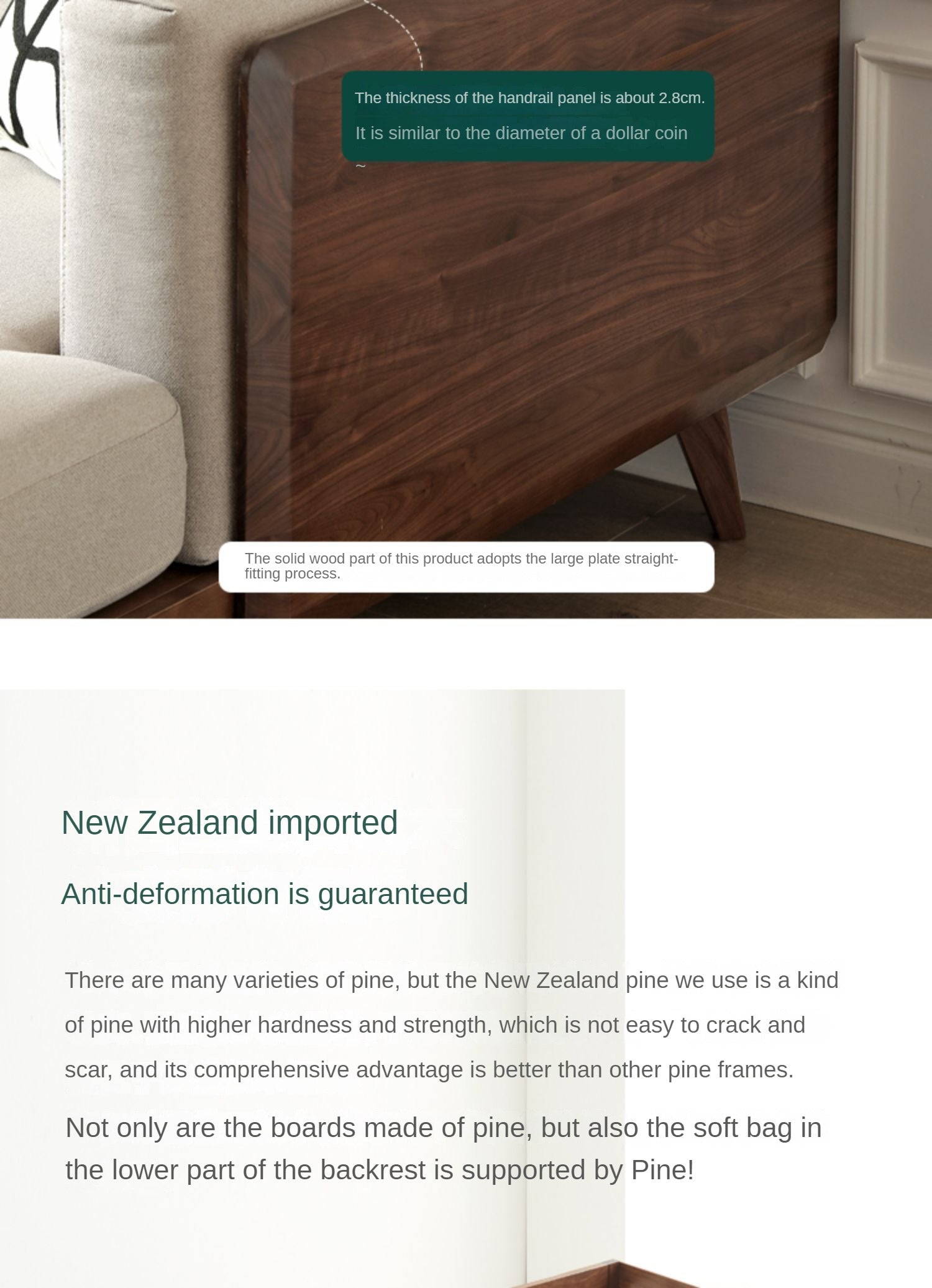 Premium Black Walnut & Ash Solid Wood Adjustable Headrest Sofa - Modern Living Room Furniture for Relaxation & Comfort