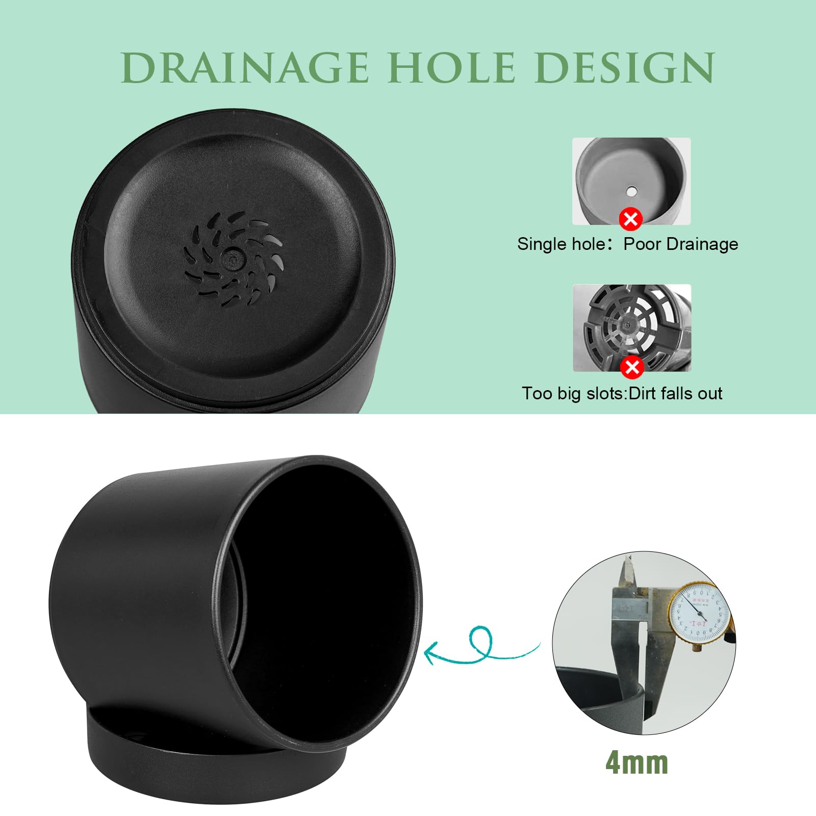 6/5/4 Inch Plastic Flower Pots Set of 3 - Cylinder Planters with Drainage Holes & Saucers for Indoor Outdoor Plants, Succulents, Herbs - Perfect for Home Garden, Balcony Decor and Office Plants (Black)