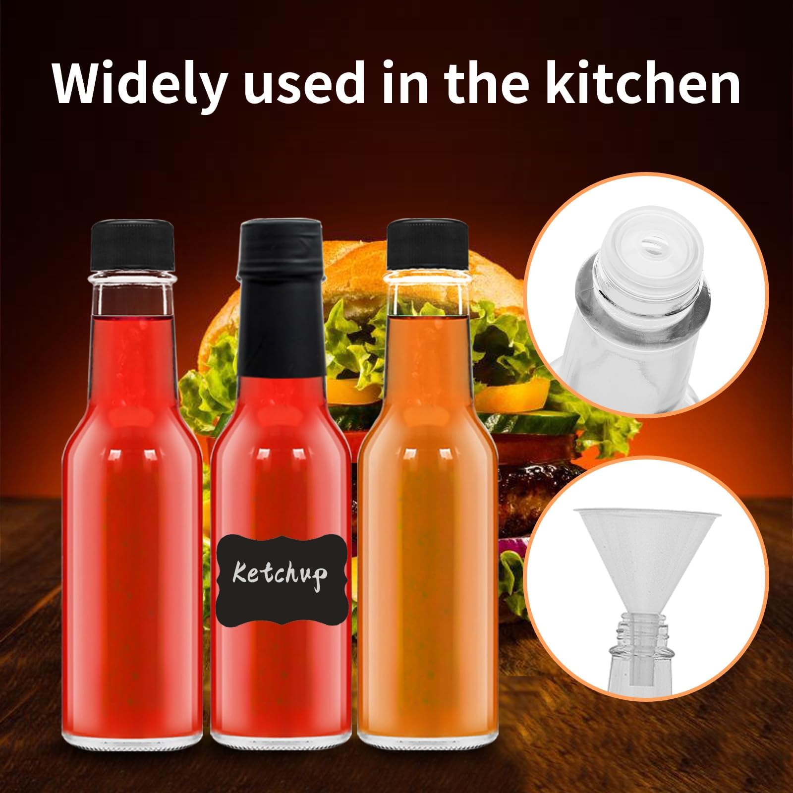 5oz Clear Glass Woozy Bottles with Black Shrink Capsules - Empty Small Beverage Canning Jars for Homemade Syrups, Cocktails & Party Drinks (Pack of 6) - Perfect for DIY Kitchen Projects, Home Brewing & Entertaining