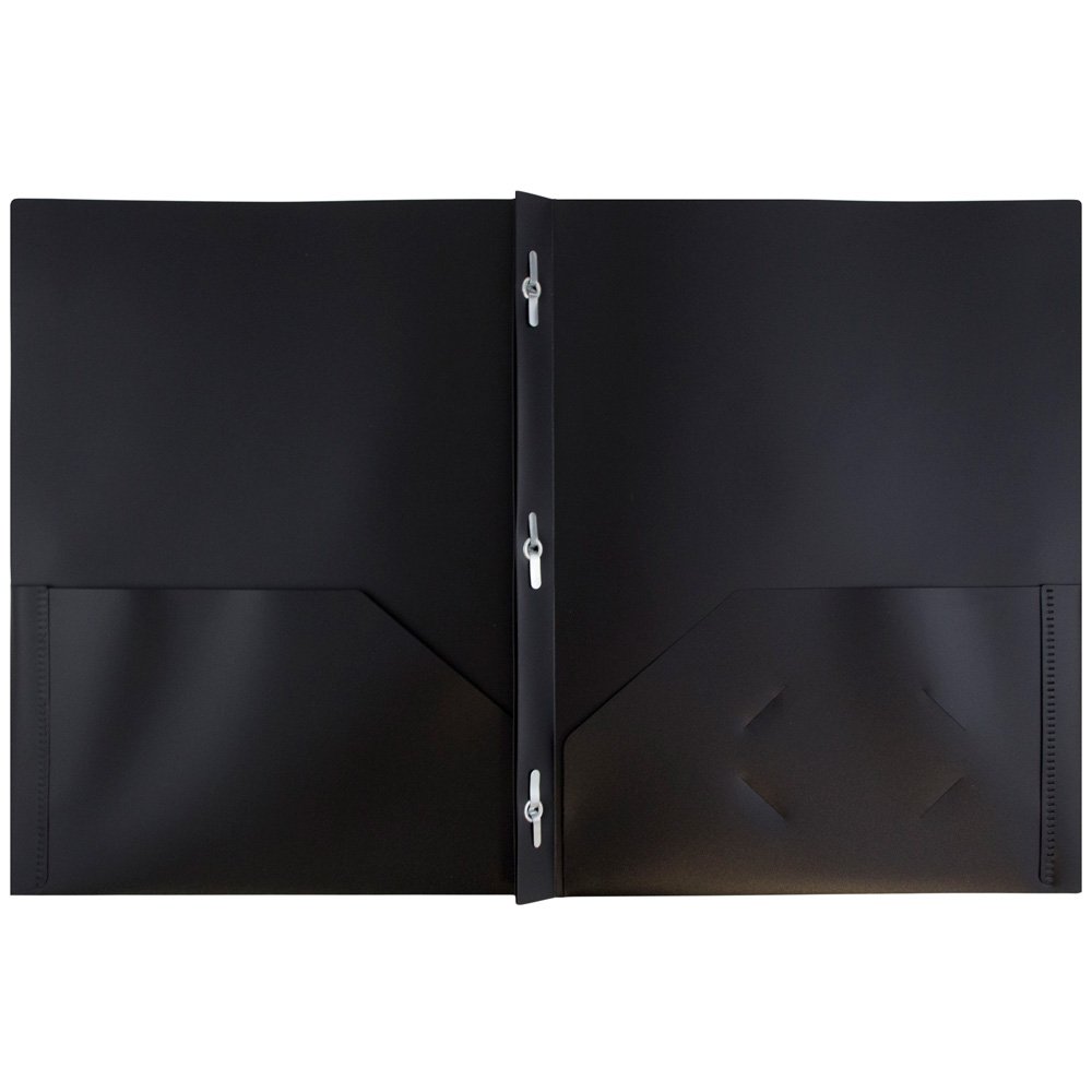 JAM Paper Medium Weight Plastic Presentation Folder with Metal Prong Fastener Clasps - Black - 96 Pack - Perfect for Office, School, and Business Document Organization