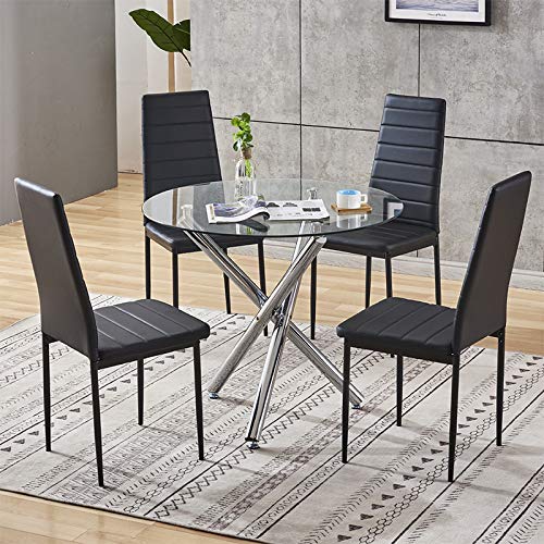 Modern Round Glass Top Dining Table with Sturdy Metal Legs - Perfect for Small Kitchen, Dining Room & Living Room - Ideal for Breakfast Nook, Apartment Dining & Contemporary Home Decor
