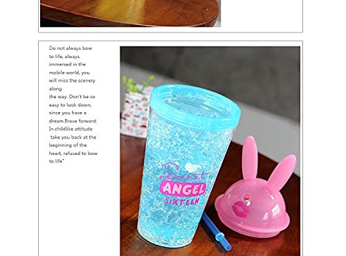 Cute Bunny Travel Tumbler with Straw - 16oz Insulated Frosty Mug Water Bottle for Girls, Kids - Perfect for Picnic, Birthday Party, School, Camping & Outdoor Activities (White, 480ml)