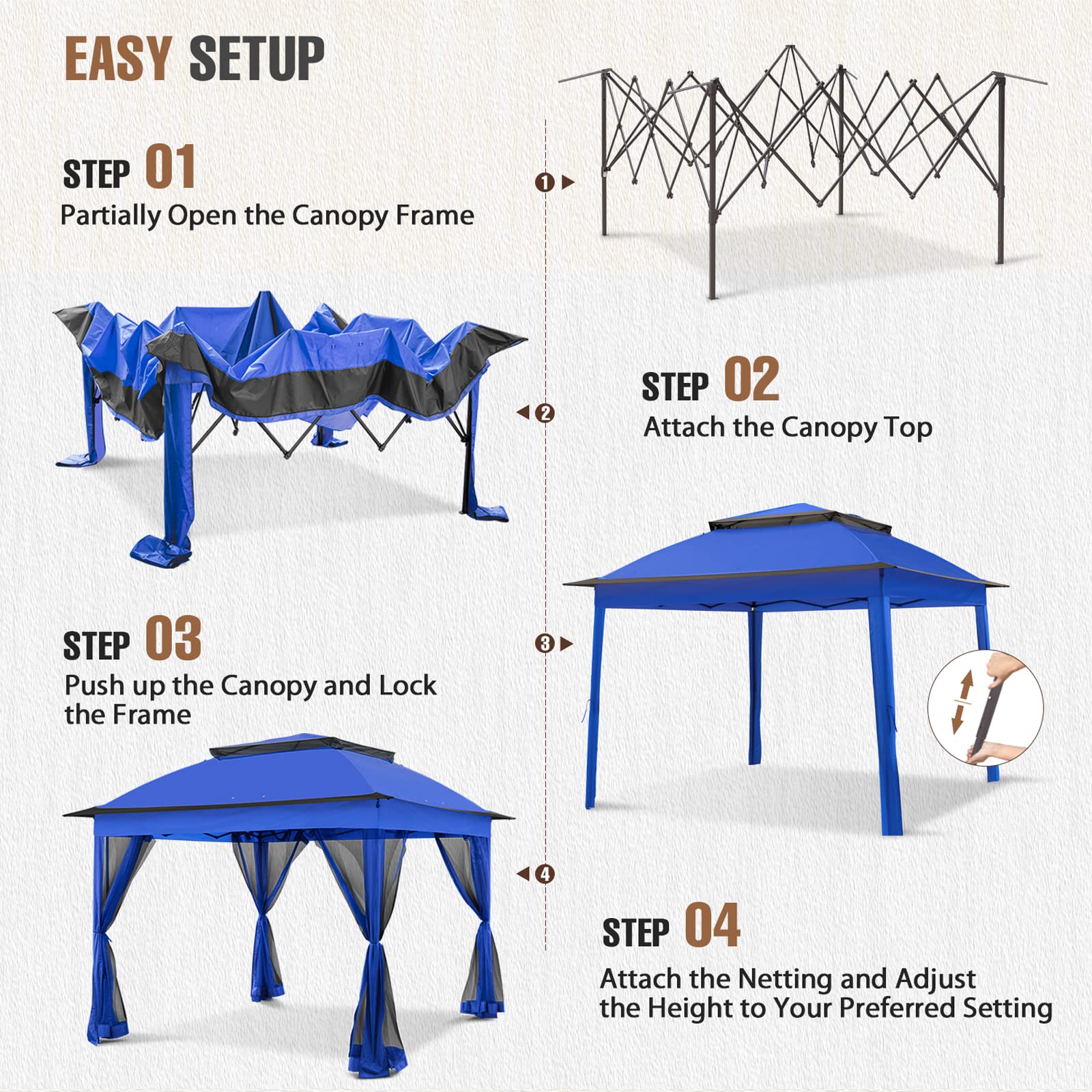 11x11 Outdoor Pop Up Gazebo Tent with Mesh Walls - Portable Canopy for Patio, Lawn, Backyard, Deck & Camping - UV Protection & Weather Resistant - Perfect for BBQs, Parties & Outdoor Relaxation (Blue)