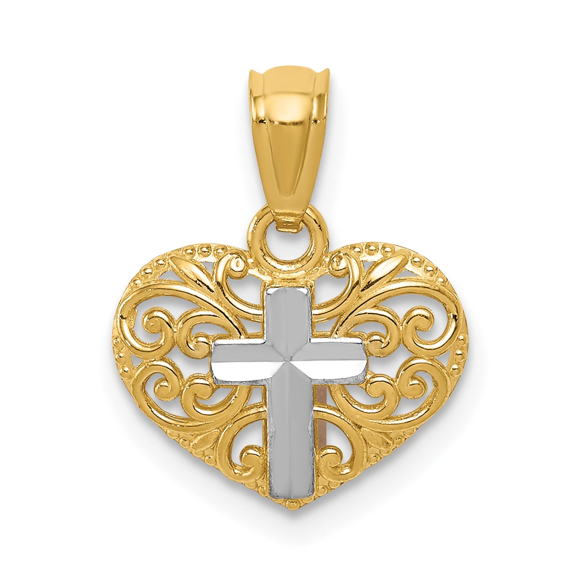 14K Solid Yellow Gold Latin Mexican Holy Cross Heart Love Necklace - Religious Jewelry Pendant with Jesus Christ Charm for Women - Perfect for Baptism, First Communion & Spiritual Gifts