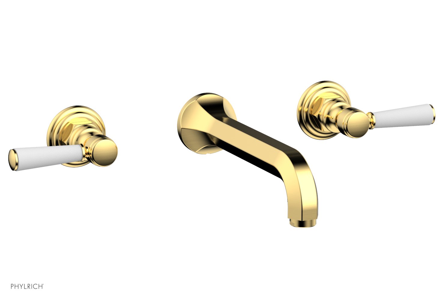 HEX TRADITIONAL Wall Mount Lavatory Faucet Set - Satin White Lever Handles (500-12) - Perfect for Bathroom Sink, Powder Room & Guest Bath Installation