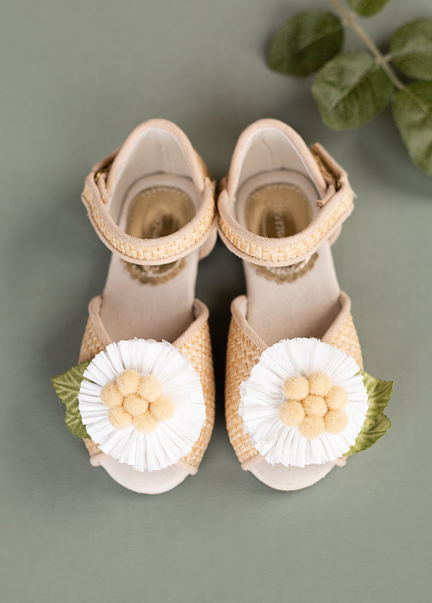 Mercedes Peep Toe Flats in Straw - Women's Comfortable Summer Sandals for Casual Outings & Beach Vacations