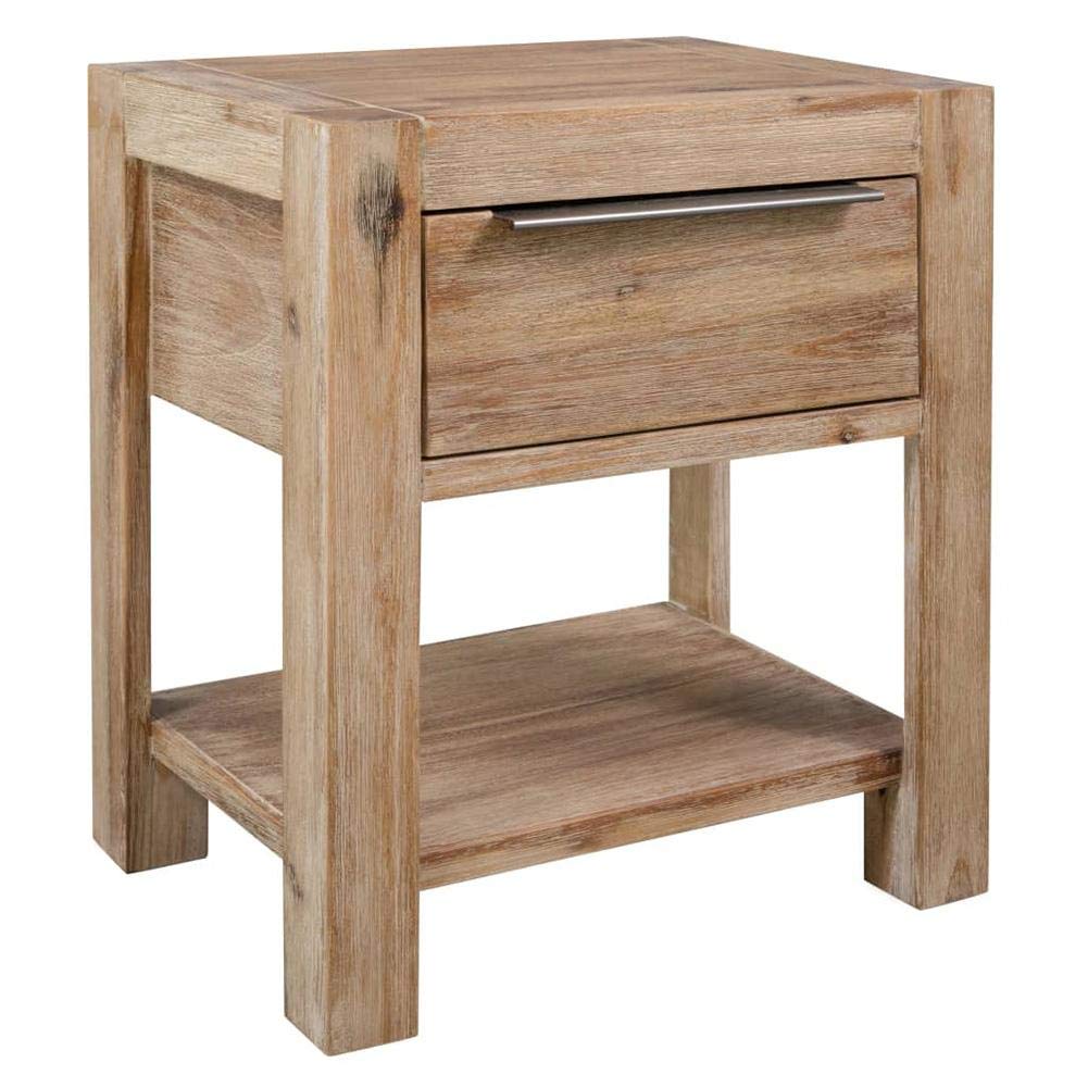 Acacia Wood Nightstand with Drawer & Storage - Modern Bedside Table with Switchable Door for Bedroom, Living Room & Reception Areas - Solid Wood End Table for Home Decor & Organization