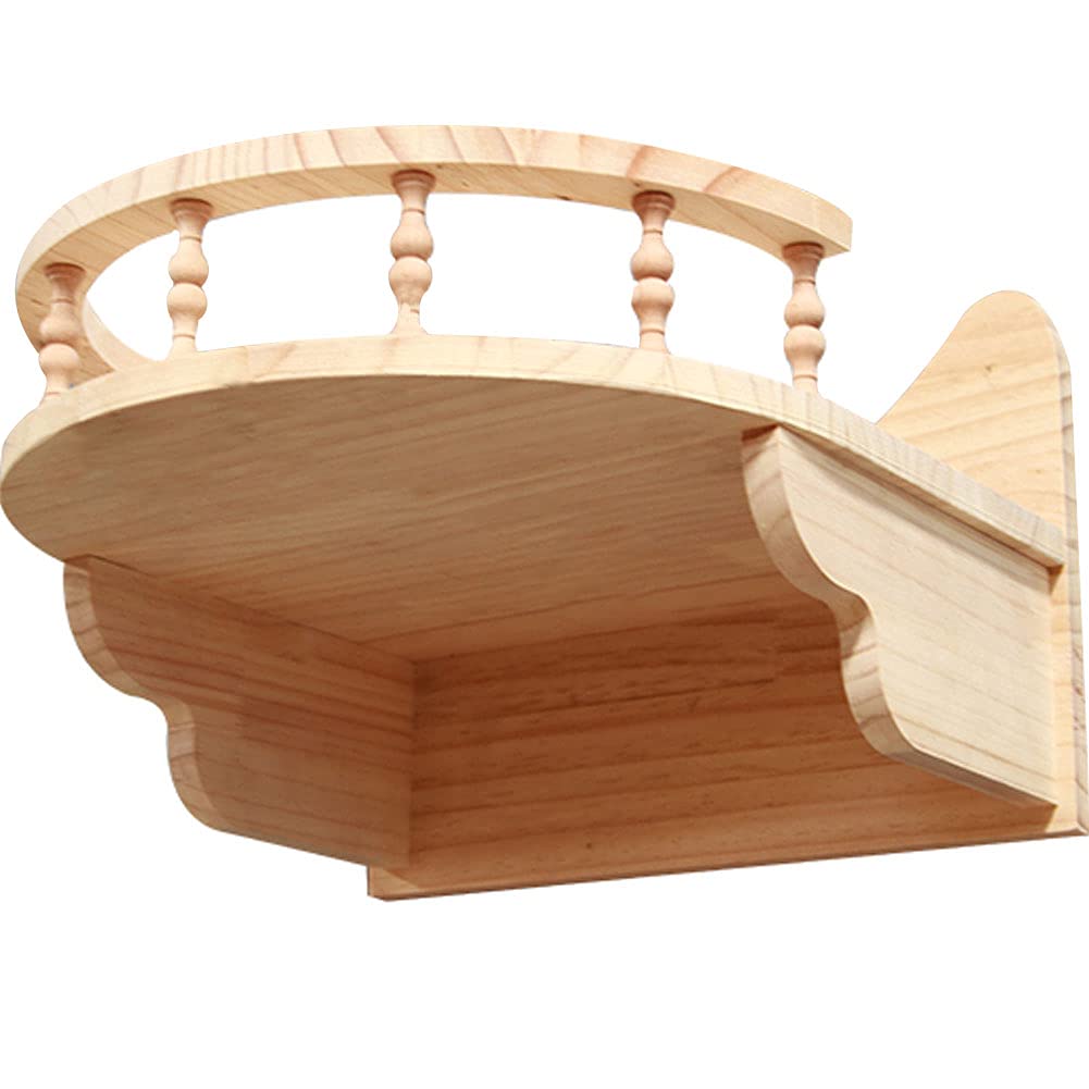 Wall Mounted Cat Bed - Floating Wood Cat Shelves & Hammock - Modern Cat Activity Center, Lounger & Condo - Space Saving Kitty Perch & Climber Tree for Small Apartments - Perfect for Play, Rest & Climbing