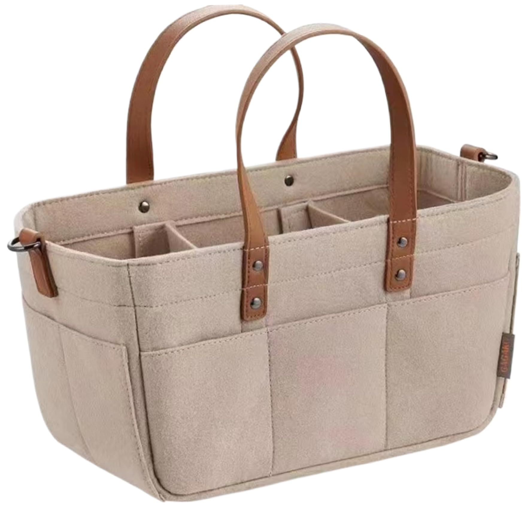Portable Baby Diaper Caddy Organizer - Foldable Nursery Storage Bag for Diapers, Wipes & Baby Essentials | Khaki Felt Changing Table Organizer | Perfect for Nursery, Travel & On-the-Go Parents